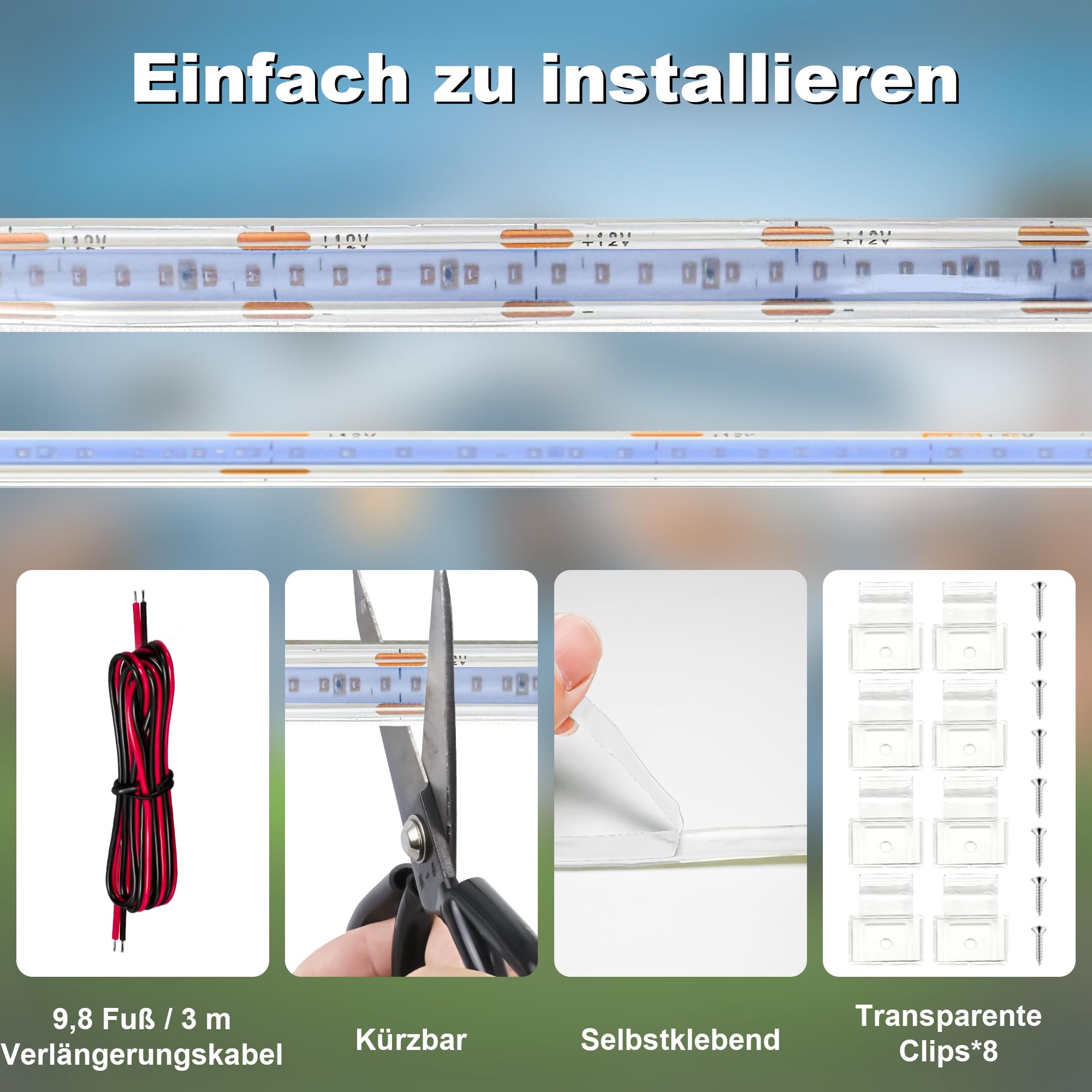 Gliztech 12V LED Lampen für Wohnmobile, Camper Markisenleuchten für Wohnmobil-Außenbereich, IP67 LED Streifen Aussenbereich COB wasserdichte LED für Markise Wohnmobile, Reisefeiern (Blau, 6m)