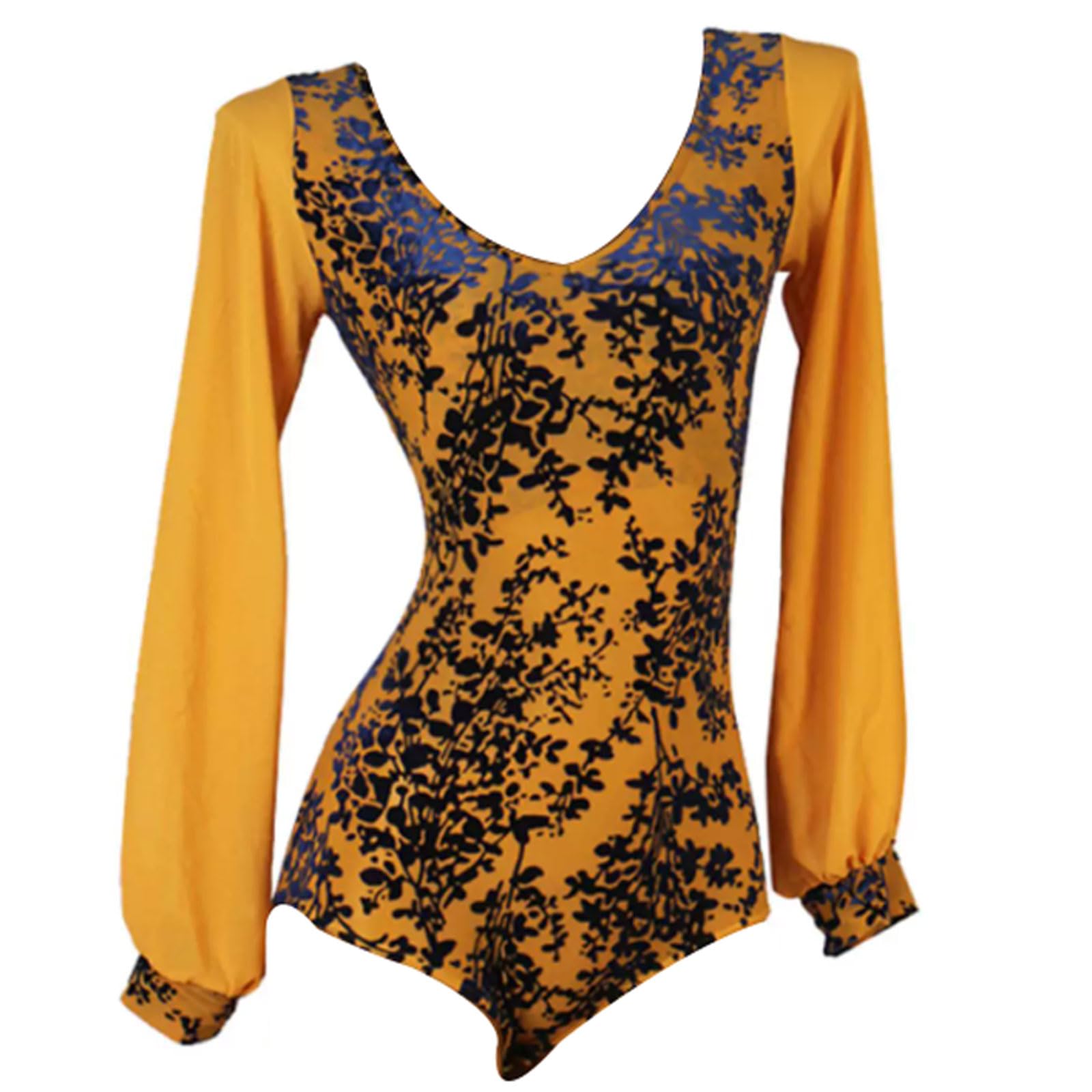 Abito da Ballo Latino da Donna Stampato Abbigliamento da Prestazioni di Ginnastica Yoga Top a Body Cha Cha Waltz Body per Salsa Tango Costumi Pratica del Sala da Ballo