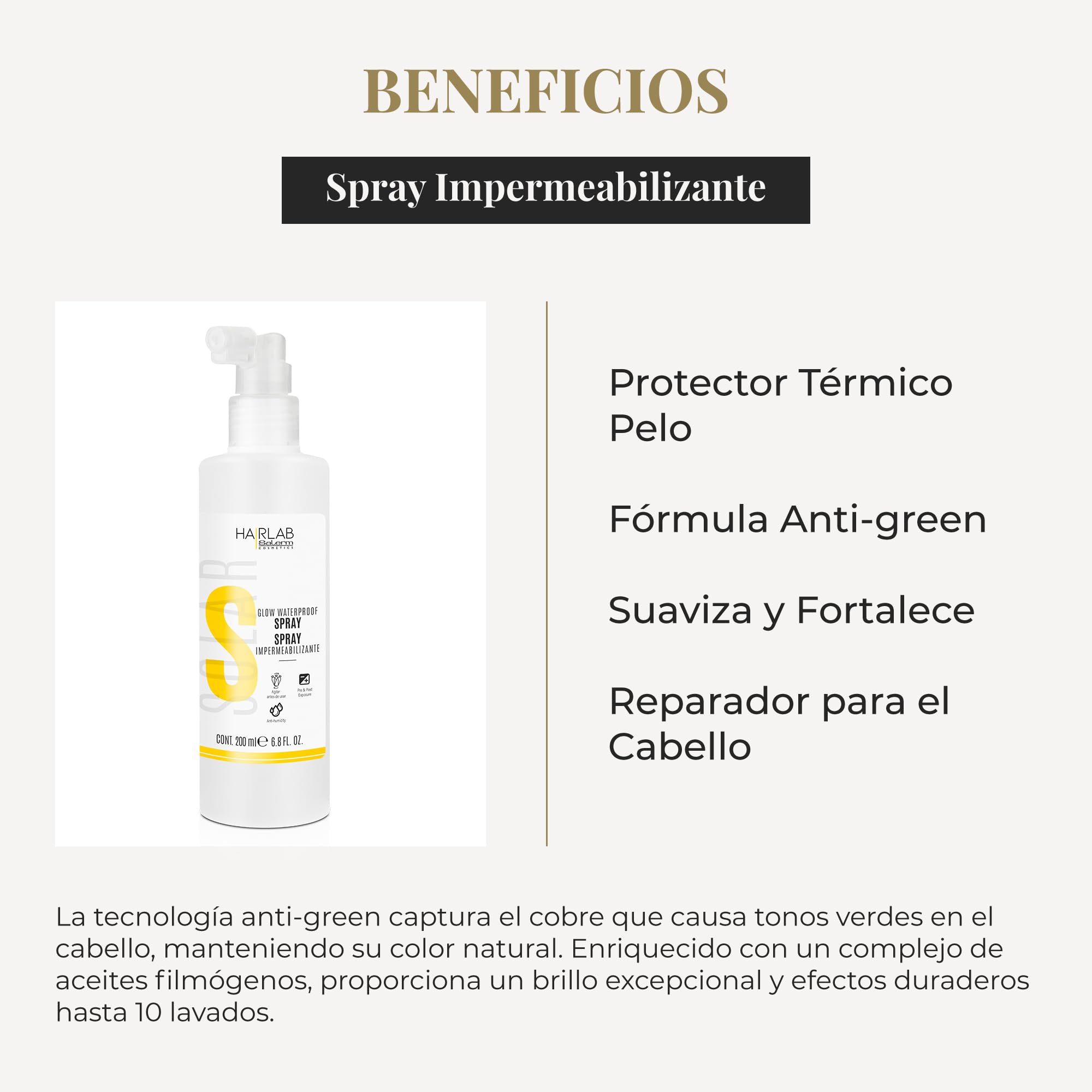 SALERM Spray Impermeabilizante y Reparador para el Cabello 200 ml Protector Térmico Anti Frizz