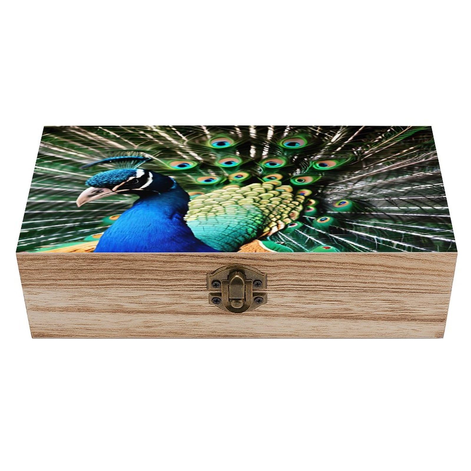VstaDank Peacock Wooden Storage Box with Hinged Lid Natural Wooden Box Beautifully Keepsake Boxes Vintage Wood Boxes Jewelry Organizer Trinket Storage Chest Unique Gift