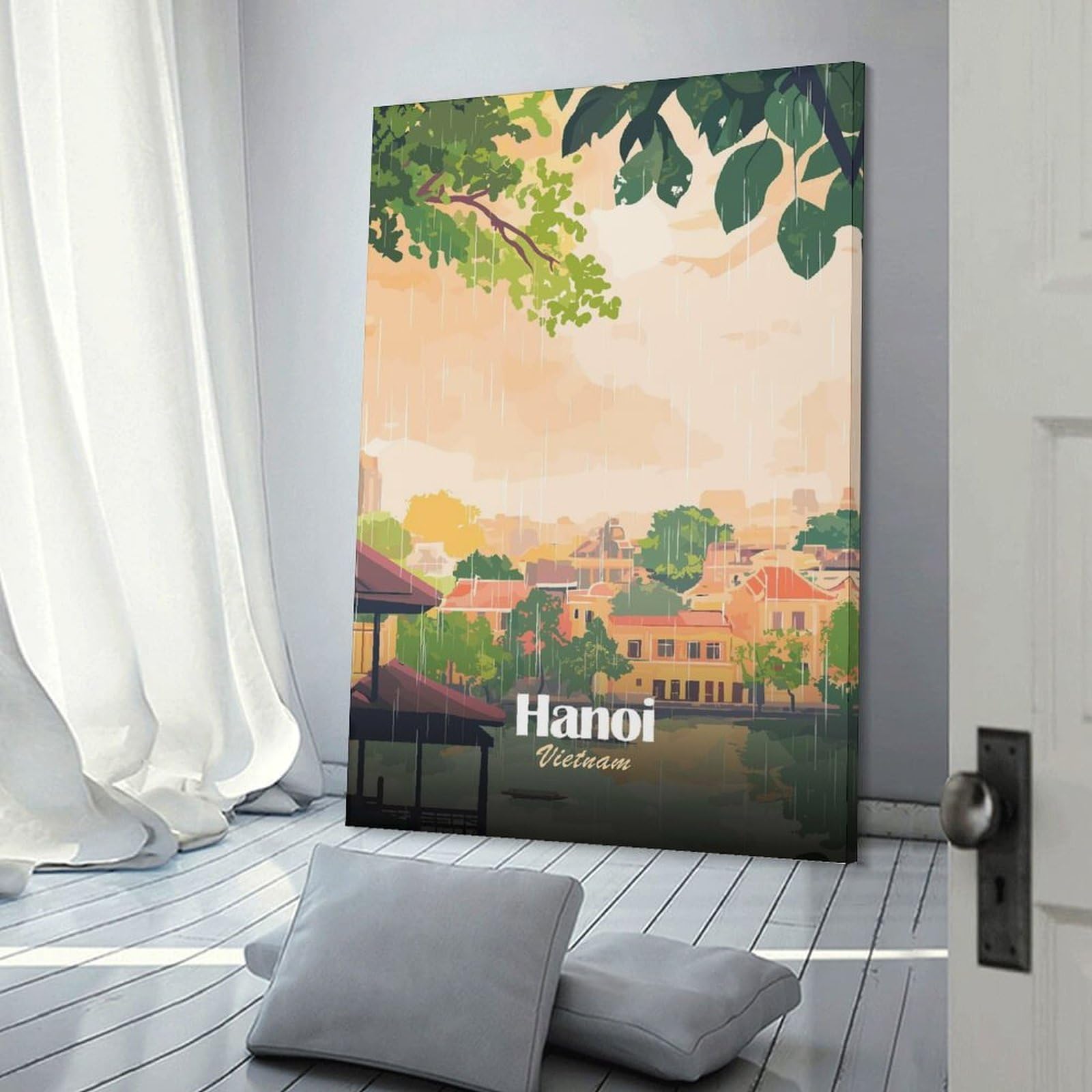 Junmoney Hanoi, Vietnam in The Rain Decorative Wall Artwork, 24x36inch(60x90cm), for Study, Office Or Focused Interiors, A Smart Decor Choice for Study Walls