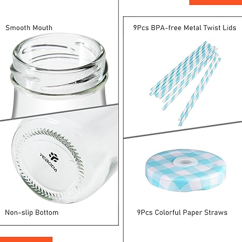 Miniatura 4 de YEBODA Botellas de leche de vidrio de 11 onzas con tapas giratorias de metal reutilizables y pajitas para bebidas y bebidas, fiestas, bodas,