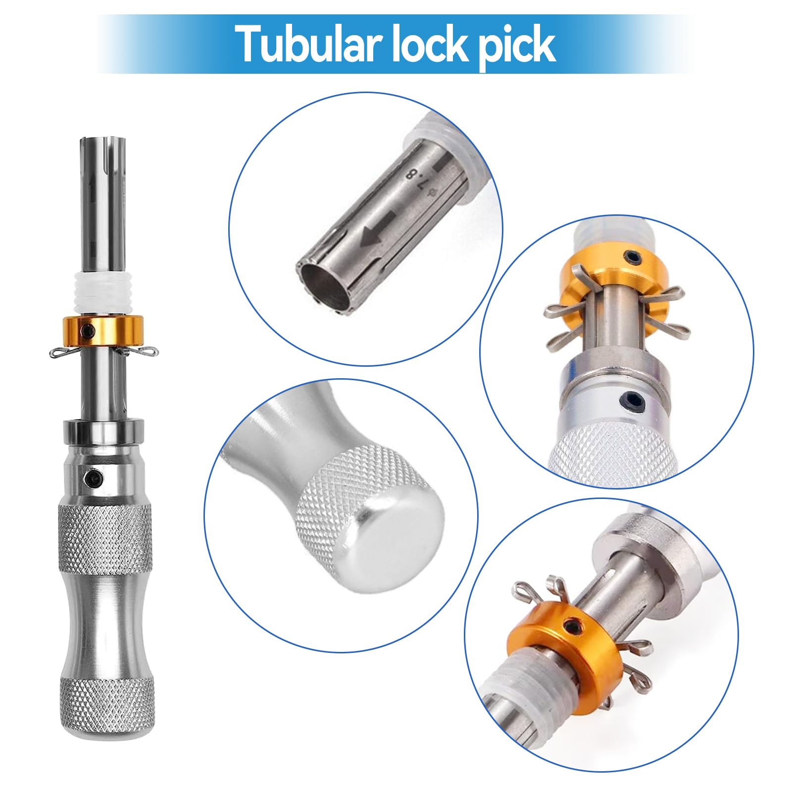 Juego de ganzúas de bloqueo tubular de 7 pines, acero inoxidable, ajustable, herramienta de bloqueo tubular de 7 mm, 7,5 mm, 7,8 mm, para caja de herramientas, almacenamiento de caravanas