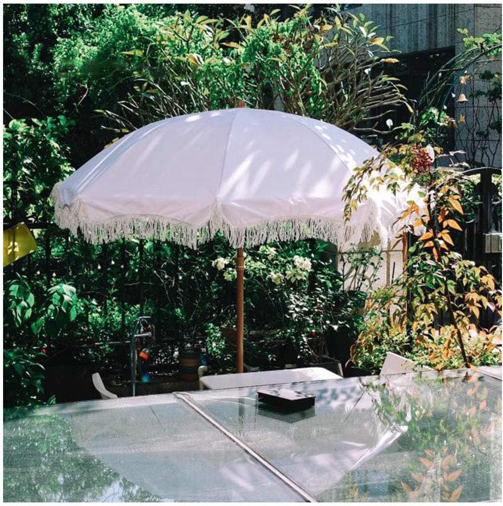 Y&J Outdoor Parasol With Tilt, 1.8m(71in), Beach Parasol Uv Protection, Garden Patio Umbrella, Table Parasol Umbrella White, Tassel Design, Height 2.45m (96.4in), Without Base