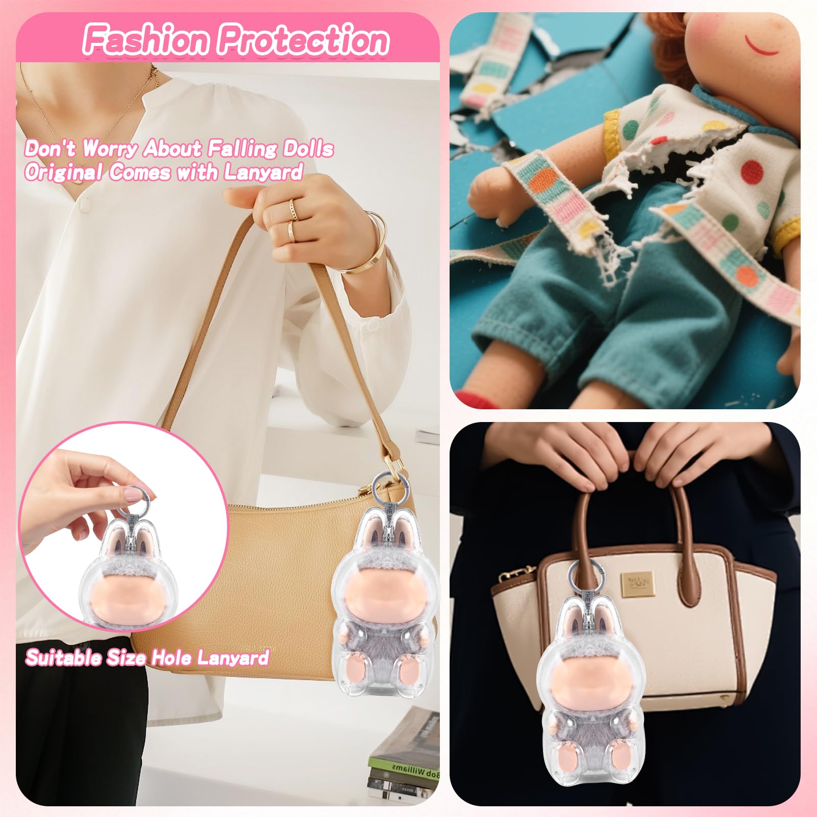 Étui de protection transparent pour Labubu, porte-clés de protection anti-poussière pour Labubu, étui en PVC transparent pour poupée, 15 x 8 x 5 cm, boîte de présentation