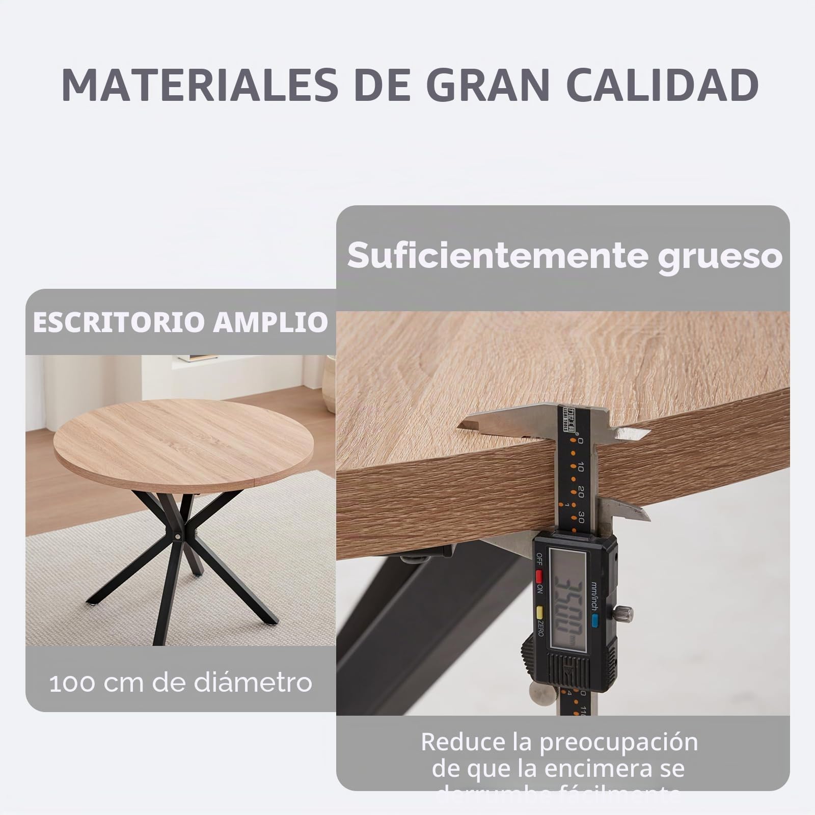 GrandCA HOME Conjunto de Mesa y Sillas de Comedor, Mesa Redonda de 100 cm y 4 Sillas de Terciopelo Nórdico, Ideal para Salón, Comedor y Cocina (Veta de Madera Clara + Negro)
