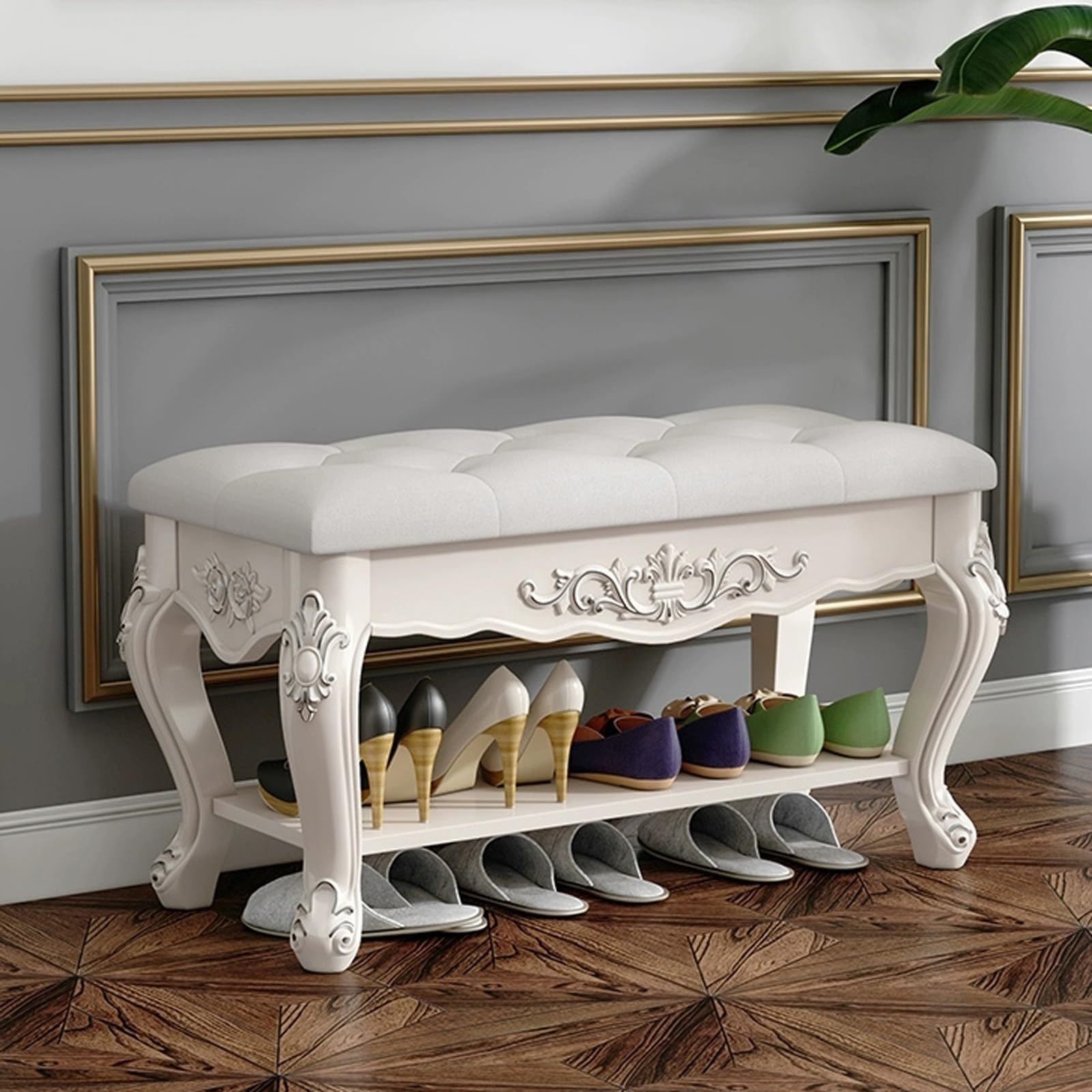OIFAODAO Bench with Shelves Upholstered Footrest for Bathroom(B)