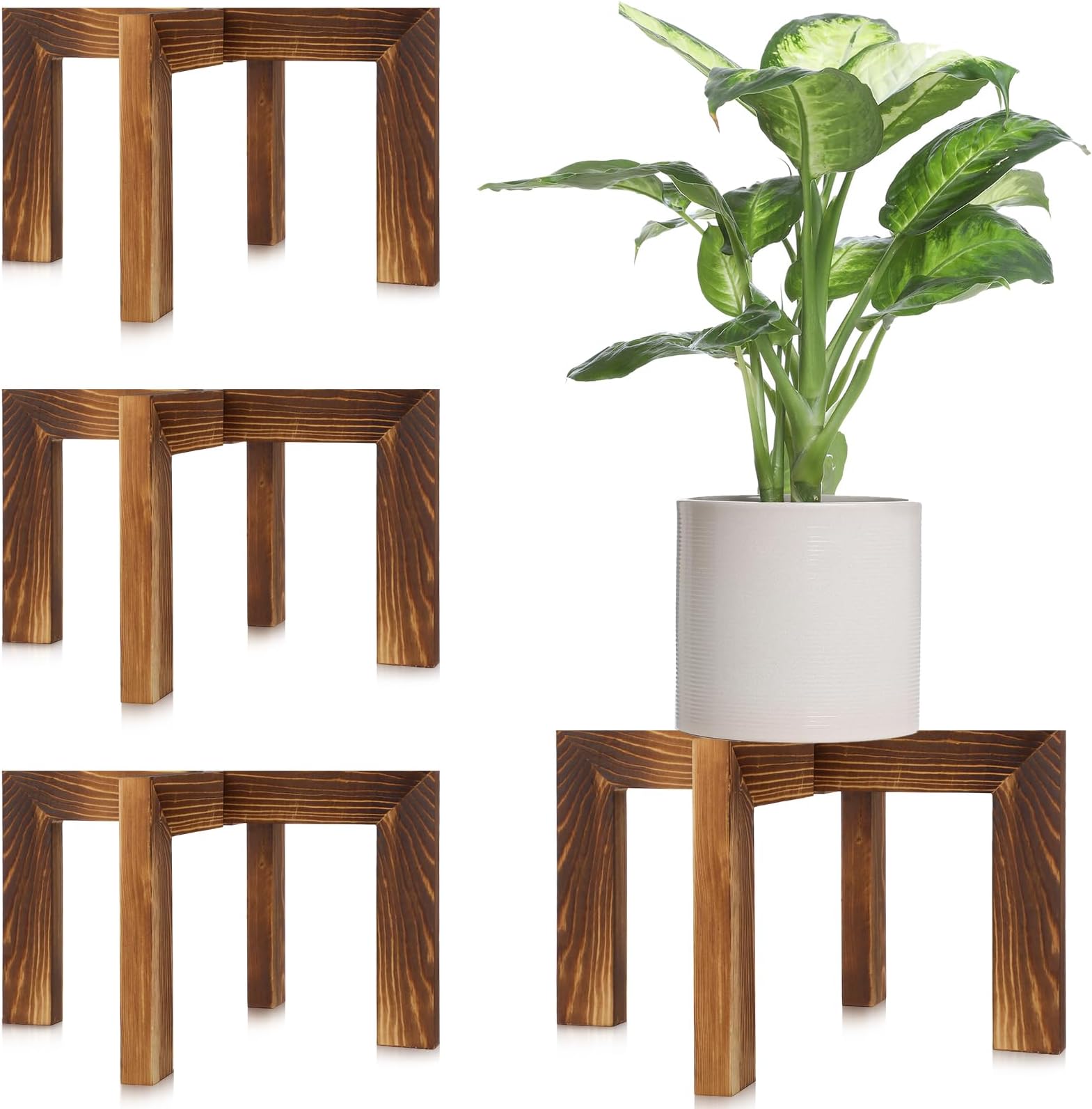 Amazon.com : Barydat 4 Pack Mid Century Modern Wooden Plant Stand ...