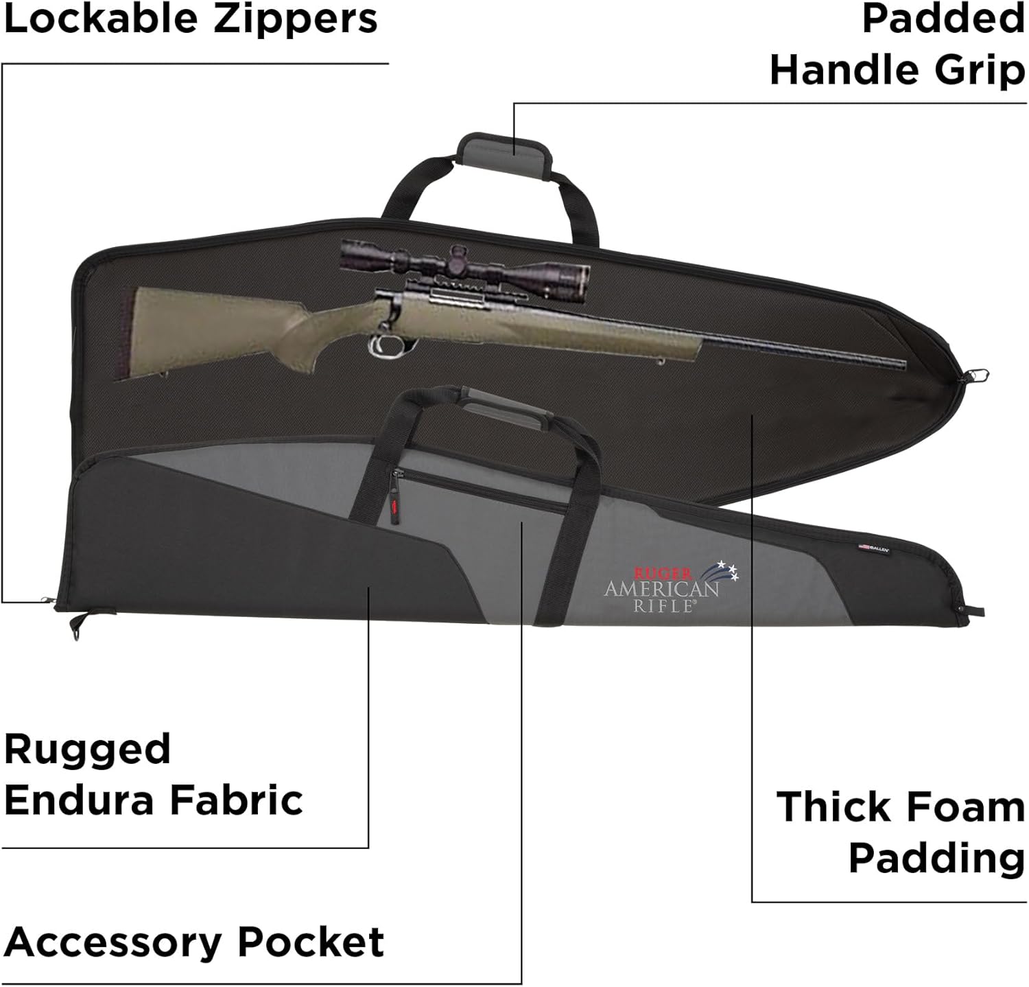 Allen Company Ruger Rifle Case - American Flag Scoped Soft Gun Case - Patriotic Gun Bag Lockable Gun Case - 46IN: Cases for Rifles with or Without Scope Options