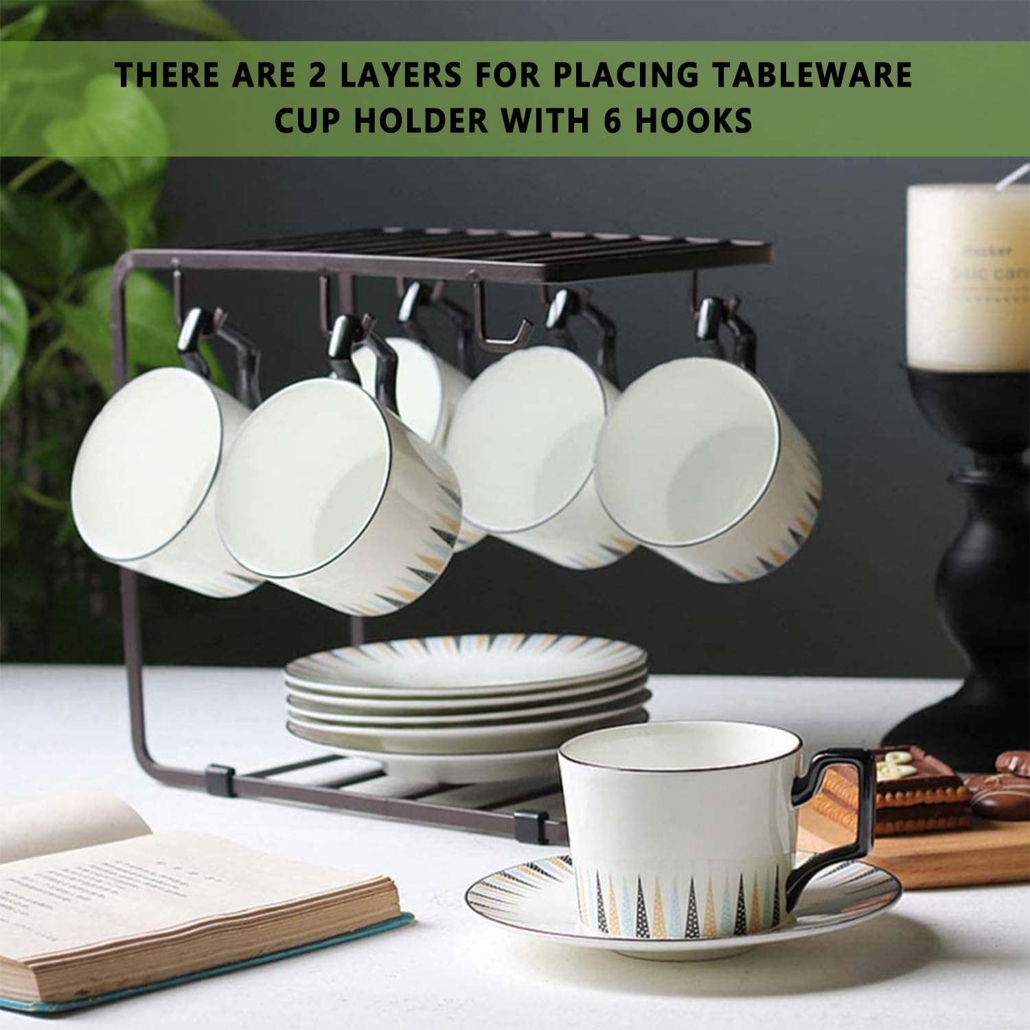 Supporto per Tazza In Metallo, Portabicchieri Cucina per Uso, Supporto per Tazza da Caffè, Espositore per Tazze da Tè, Portabicchieri da Appendere, Adatto per Tazze da Tè e Stoviglie