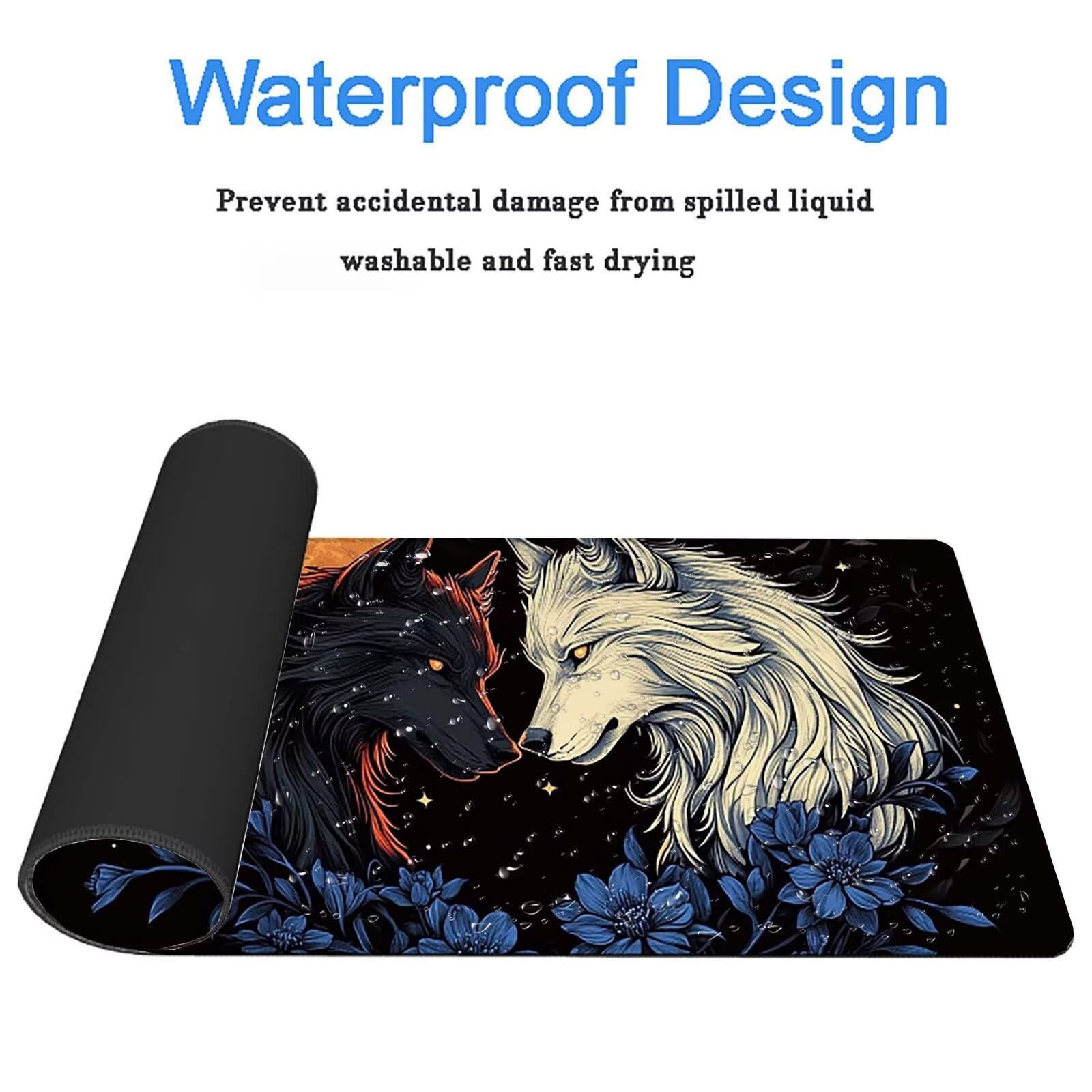 Tappetino Mouse Gaming, 1200x600mm Tappetino Mouse XXL bianco nero 0c0-260 | Mouse Pad Grande, Ottimizzato per i Sensori da Gioco, Migliora Precisione e Velocità, per Mac e PC, lupi