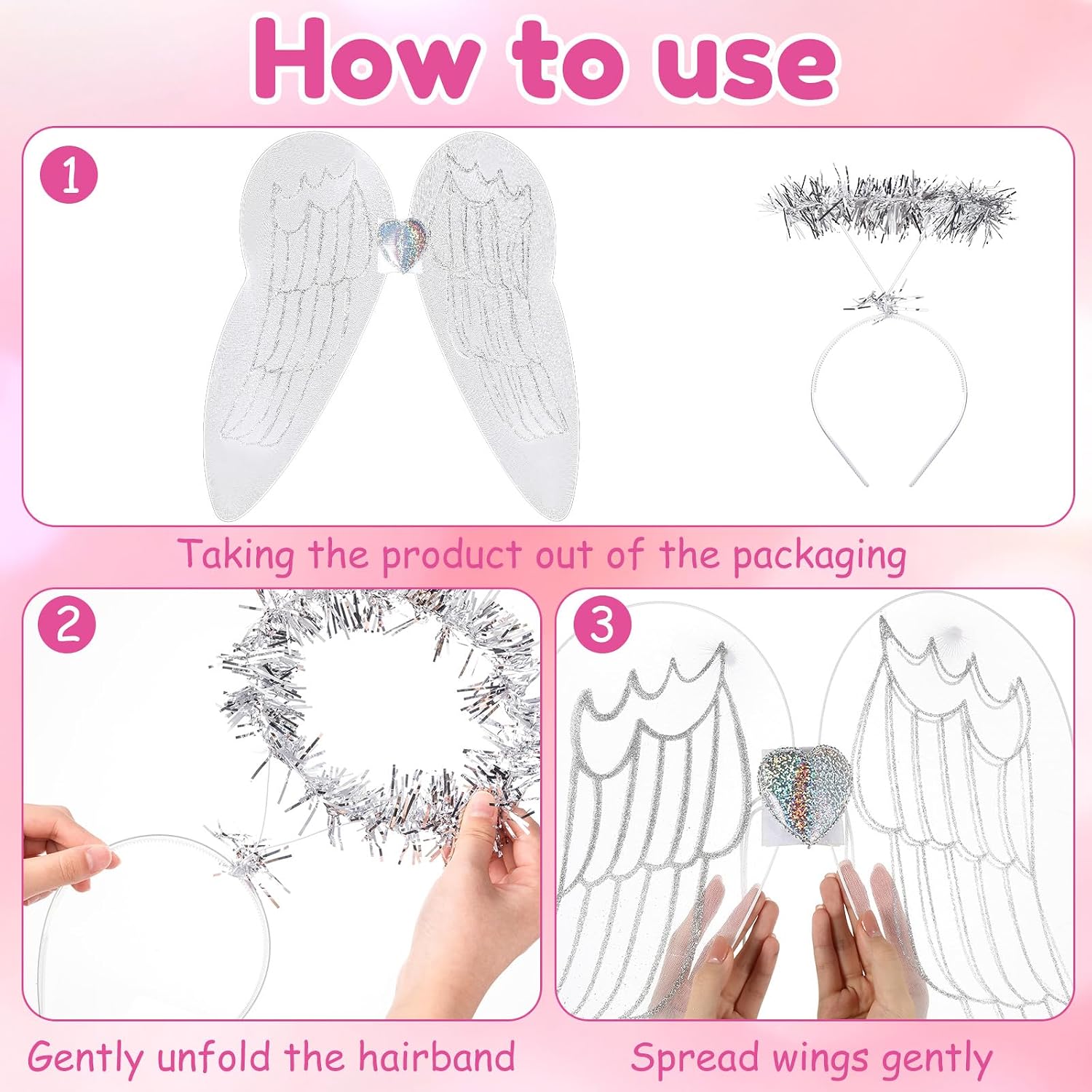 Tigeen 48 Pieces Angel Costumes Include 24 Pcs Wings 24 Pcs Headbands Dress Up for Christmas Eve Pageants Halloween
