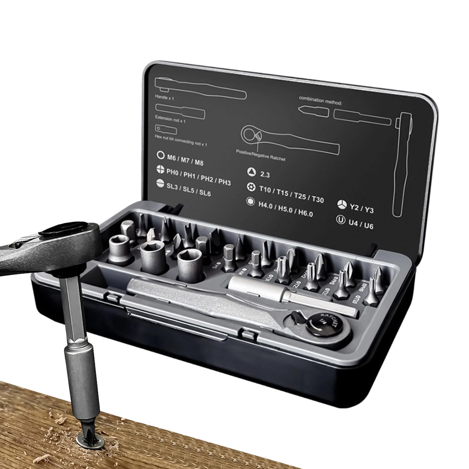 Kit tournevis à cliquet magnétique 25-en-1 avec son étui de rangement