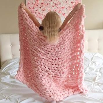 Chunky Knit Throw Blankets Pink, Chenille Knitted Blanket Chunky Soft Large Cable Stylish & Cosy Throw for Bed Sofa Home Decor Super Large Mat Rug-40x60inch