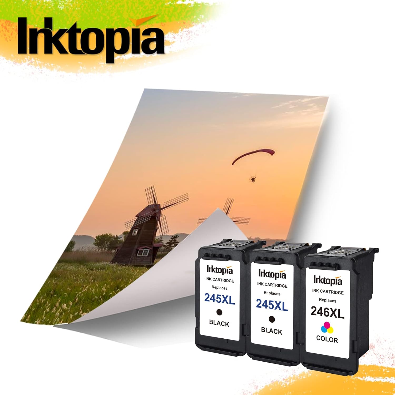 Super Brands 3 Pack Compatible Ink Cartridge Replacement for Canon PG 245XL 246XL (2 Black 1 Tri-Color) 245 XL with Ink Level Used in PIXMA iP2820 MG2420 MG2520 MG2920 MG2922 MG2924 MX492 MX490 Printer