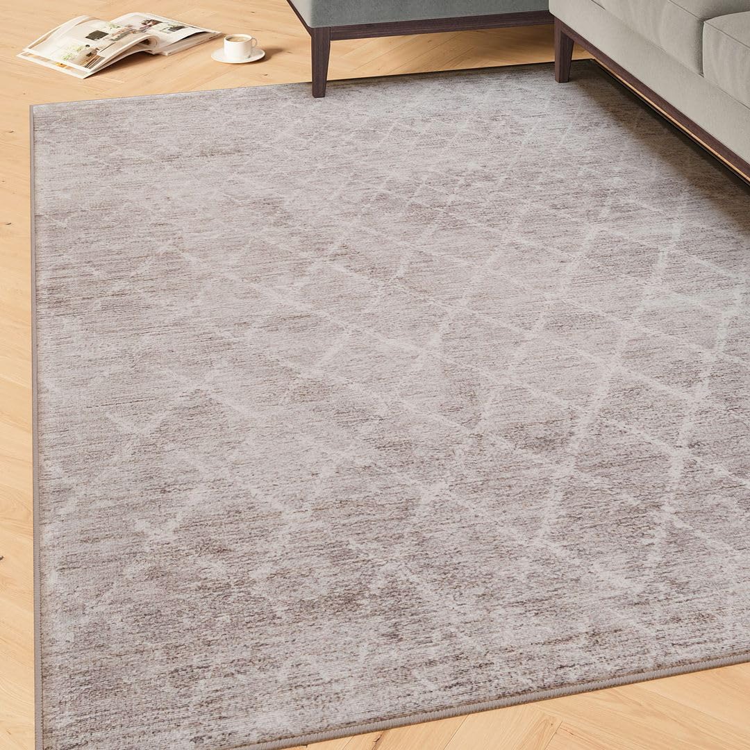 Machine Washable Grey Cotton Large Runner Rugs Traditional Crossed Pattern Stain Resistant Liquid Repellent Living Area Hallway Rug 80cm x 300cm (2ft 7" x 9ft 10")