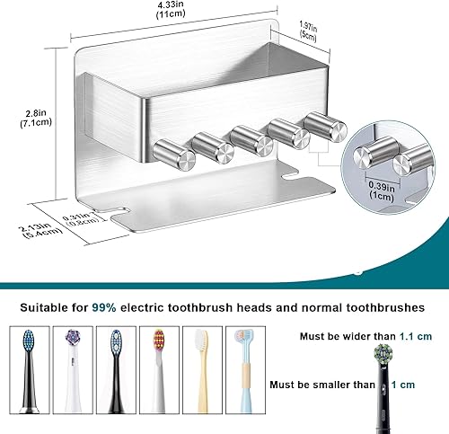 Miniatura 8 de Soporte para cepillo de dientes, soporte para cabezal de cepillo de dientes montado en la pared, soporte eléctrico para pasta de dientes para baño,