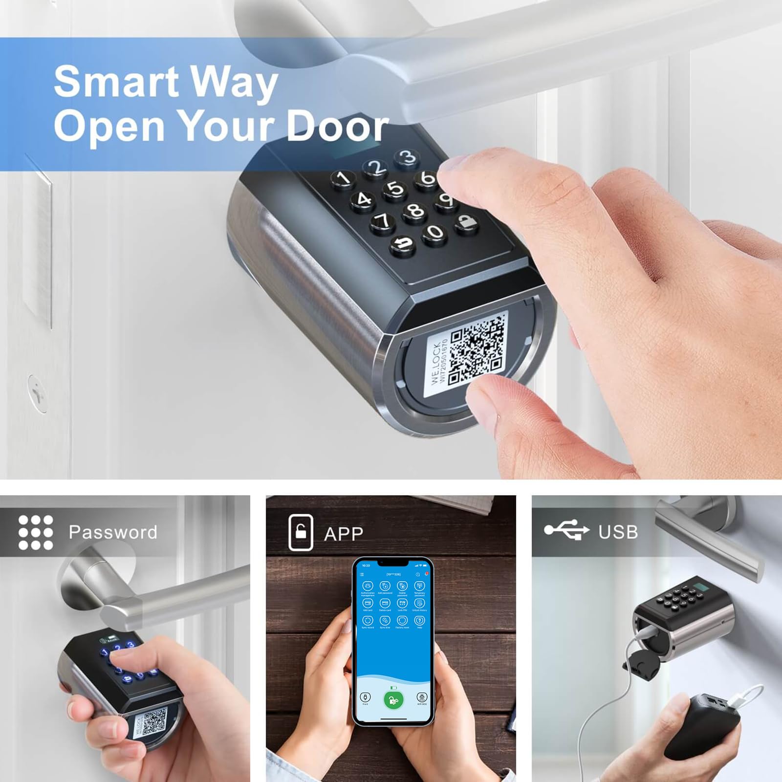 WELOCK PBL Elektronisches Türschloss,Türschloss Code mit App | Einstellbarer Elektronischer Tür-Schließzylinder für Türstärken von 50-100mm,elektronisches türschloss haustür,SmartLock