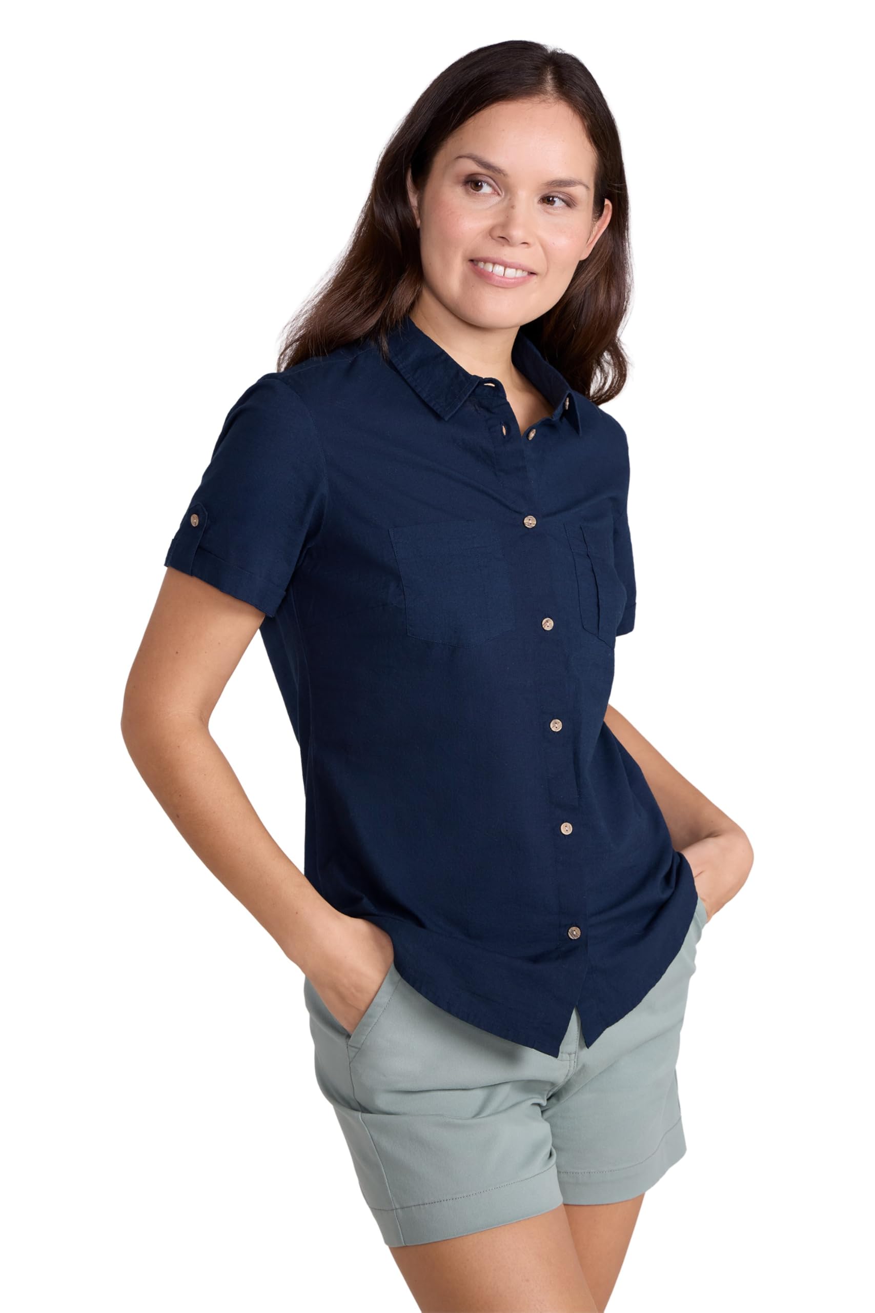 Mountain Warehouse Coconut Short Sleeve Womens Shirt - 100% Cotton Ladies Top, Lightweight, Breathable Blouse, Mesh Lined Tee - Spring Summer, Travelling Dark Blue 12