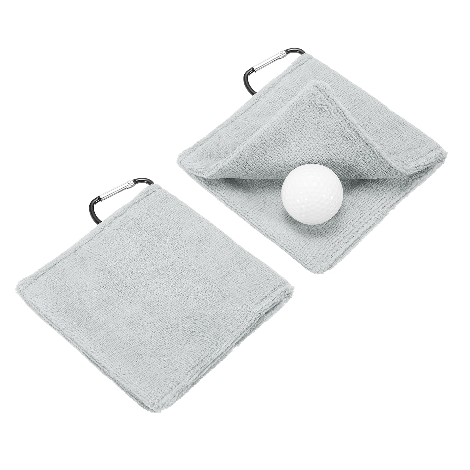 YELARXI Small Microfiber Golf Towel, Pocket Golf Ball Towel with Clip Fitting For (Bags/Carts/Clubs-Cleaning Accessories-Men/Women) 6 Inch & 2 Pack & Light Gray