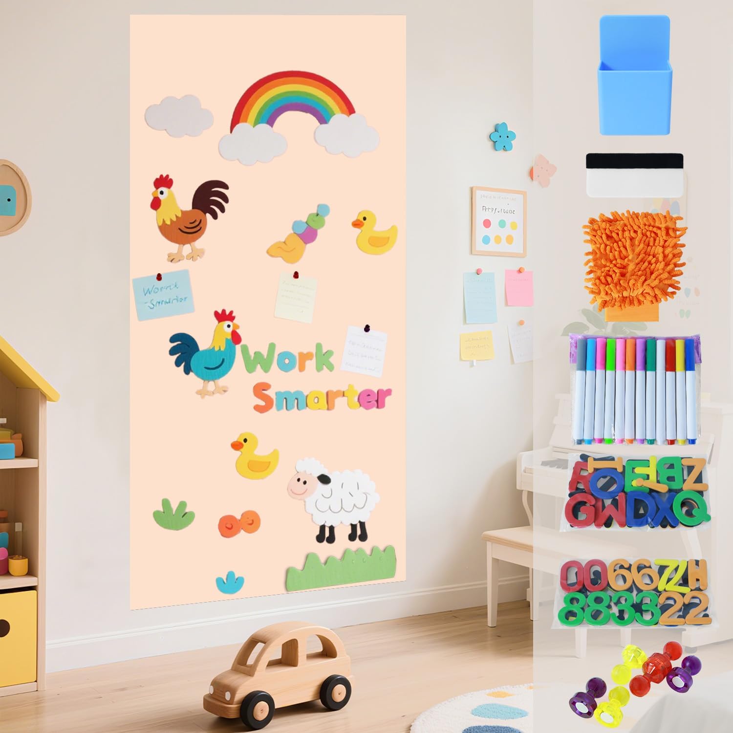 Magnetic Wall Decal for Kids Milk Tea 47.2x17.5 Inch Magnetic Chalkboard for Wall Self Adhesive Chalkboard Magnet Wallpaper Peel and Stick Magnetic Decal Wall Multiple Accessories for Home