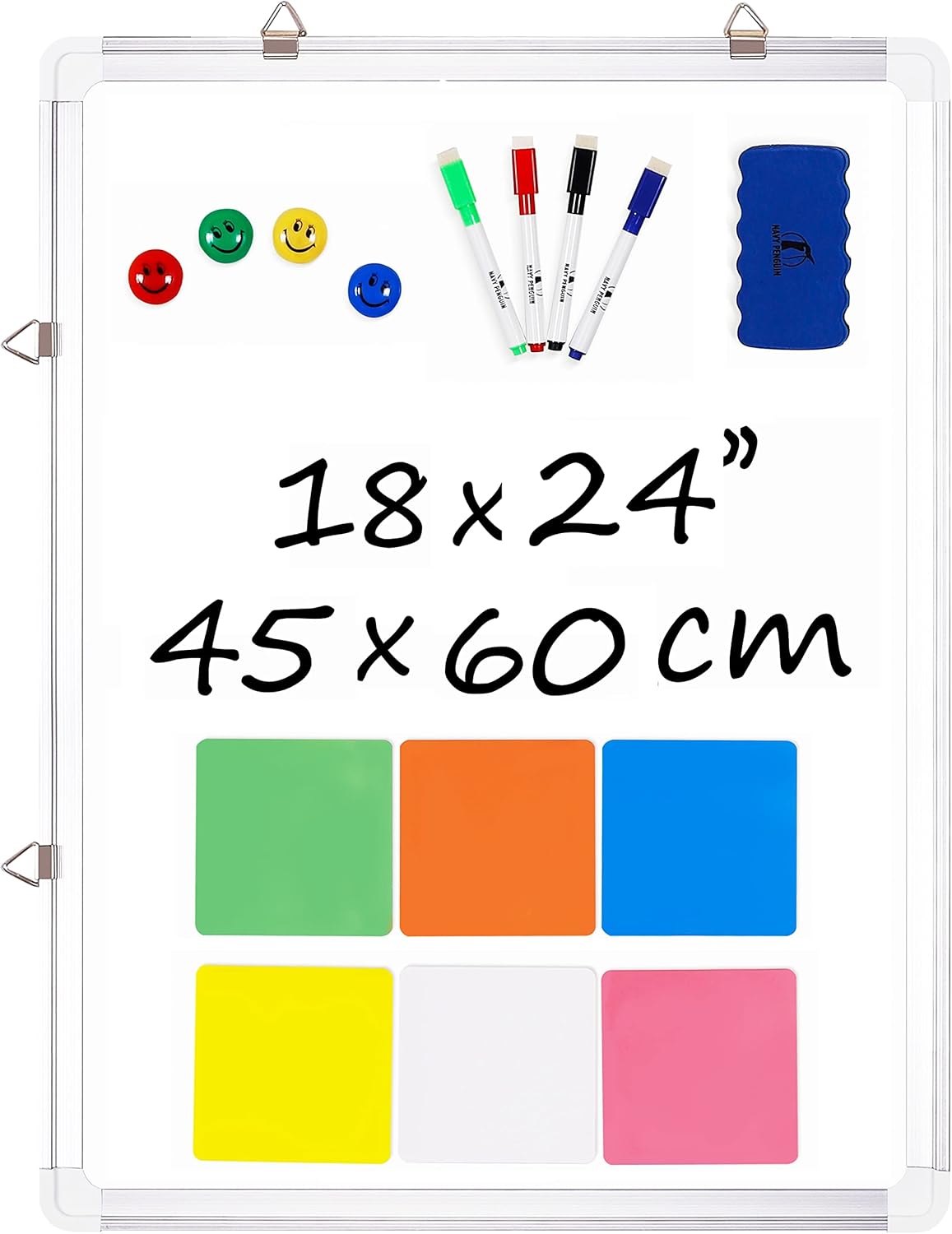 Whiteboard Set - 24 x 18 in Dry Erase Board with 1 Magnetic Eraser, 4 Dry Wipe Markers, 4 Magnets and 6 Magnetic Labels - Wall Hanging Reminder Kanban White Board for Home and Office (24x18 inch)