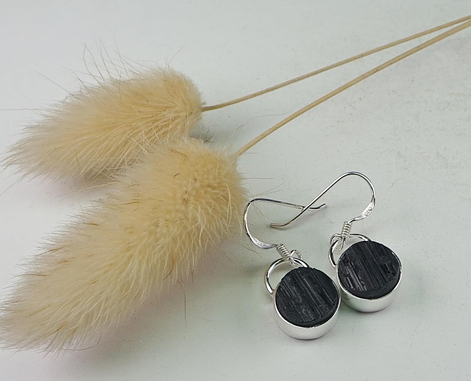 10mm Raw Black Tourmaline Sterling Silver Dangle Earrings - Natural Protection Stone - October Birthstone, EB15 - Image 2