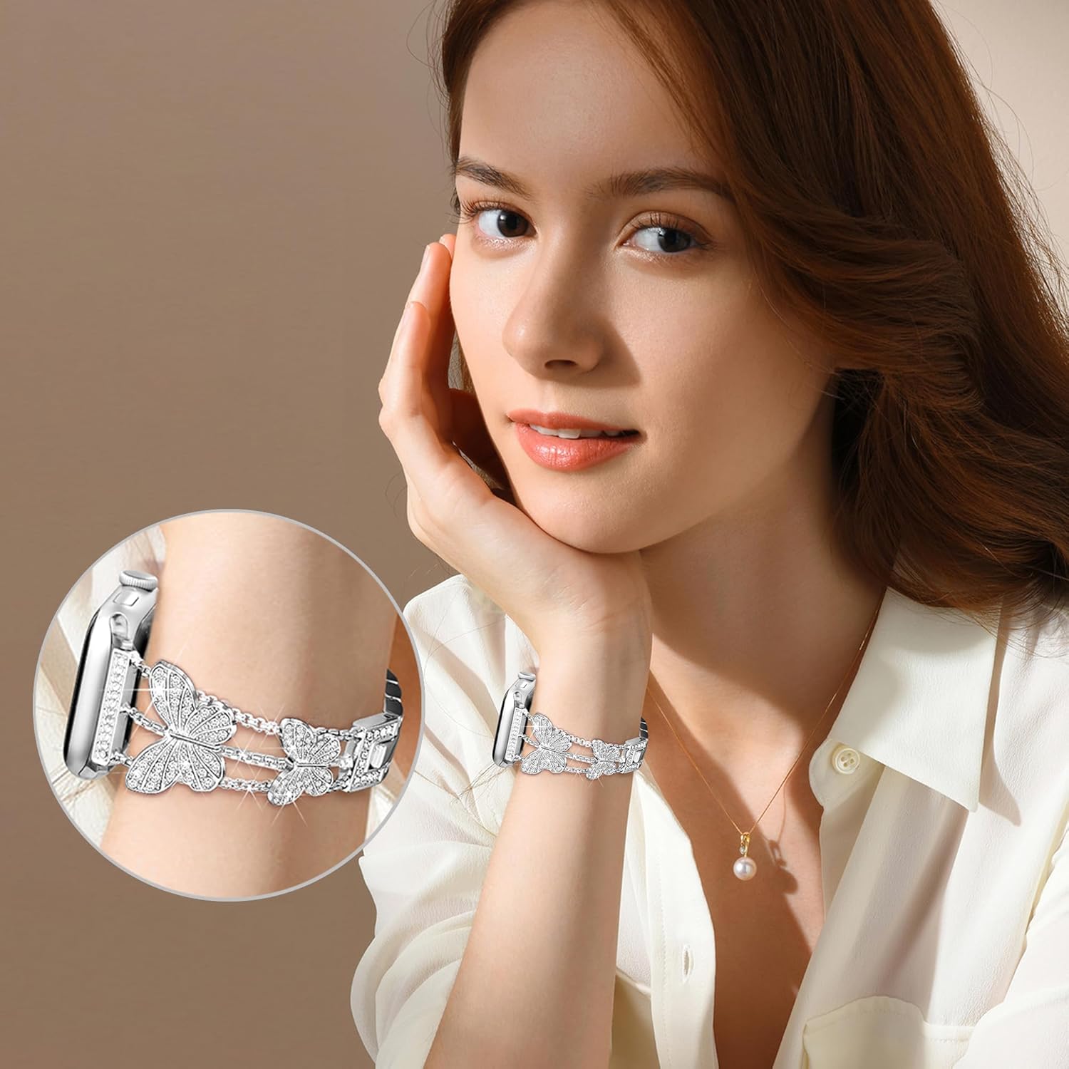 Butterfly Band for Apple Watch Bands for Women 46mm 45mm 44mm 49 42mm(S3), Fancy Bling Dressy Strap for Apple Watch Band Series 11 10 9 8 7 6 5 4 3 Ultra SE, Thin Cute Metal iWatch Bands-Silver - Image 6