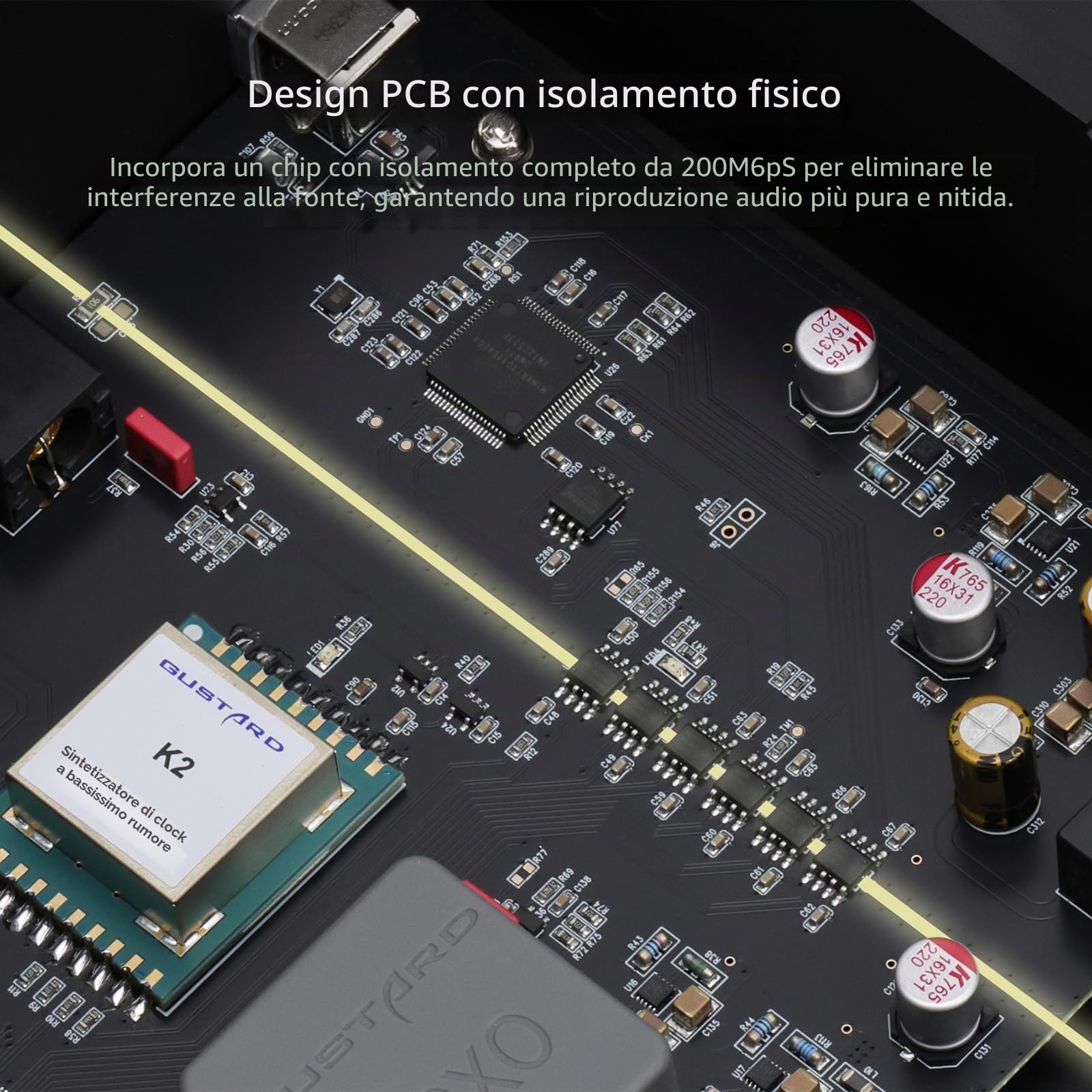 Gustard U26 Interfaccia Digitale USB DDC, Interfaccia Audio DSD2048 PCM1.536MHz OCXO K2, Ingresso USB/Clock 10MHz Uscita IIS/AES/Ottica/Coassiale/BNC Coassiale Ponte Digitale a Basso Rumore, Nero