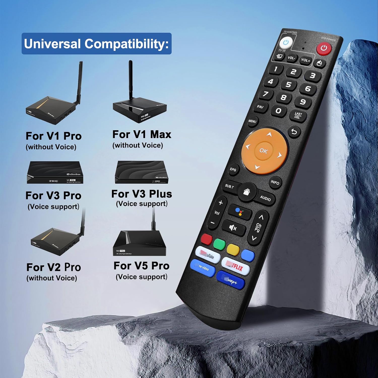Replacement Learning Bluetooth Voice Remote Control fit for vSeeBox V3 Plus/Pro V5PRO Models