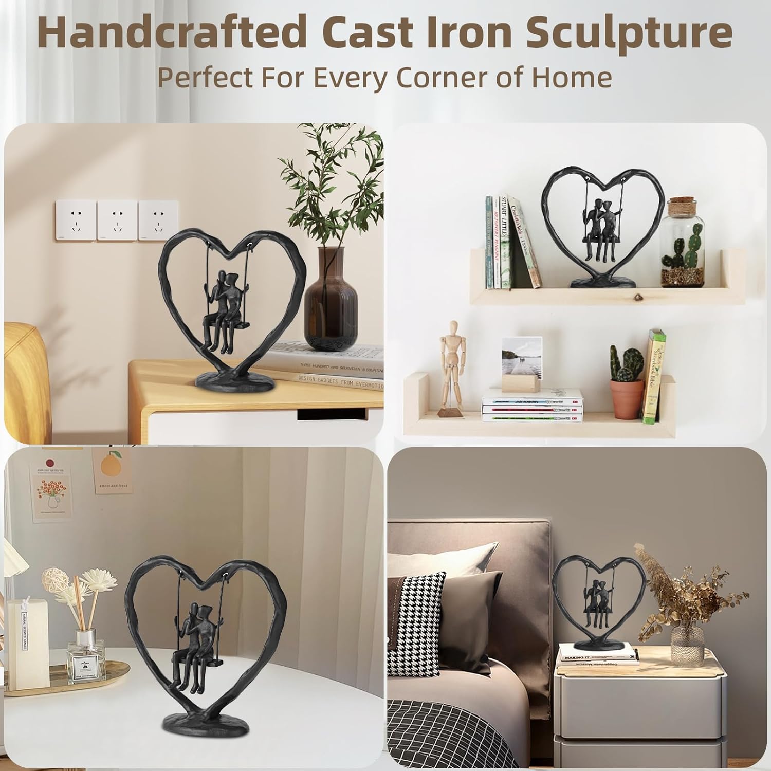 Iron Anniversary Wedding Gift for Her Wife Him and Couple,Iron Heart Statue Decoration Gifts,Heart Sculpture,Heart Figurine，Couple Figurine Statue,Valentine's Day Birthday Gifts