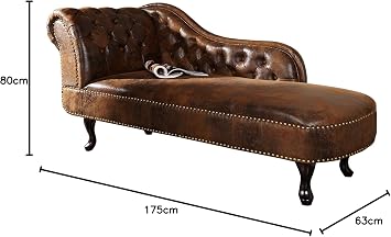 Invicta Interior Design Chesterfield Recamiere im Antik Look Couch Sofa Sessel Polsterliege braun