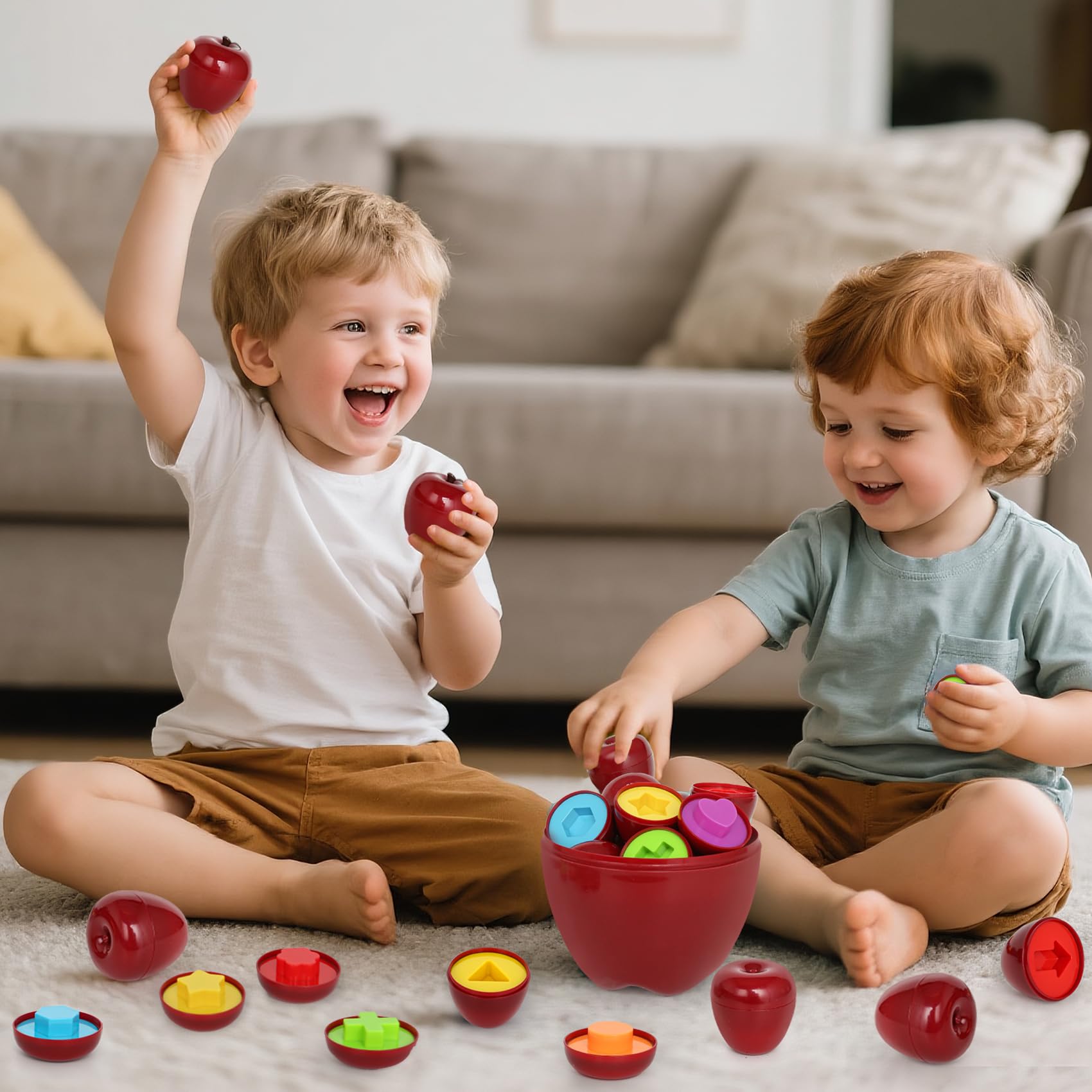 Montessori - Juguetes geométricos clasificadores de formas de manzana para niños pequeños de 1 a 3 años, educación preescolar Montessori, aprendizaje de clasificación de colores, juegos a 6