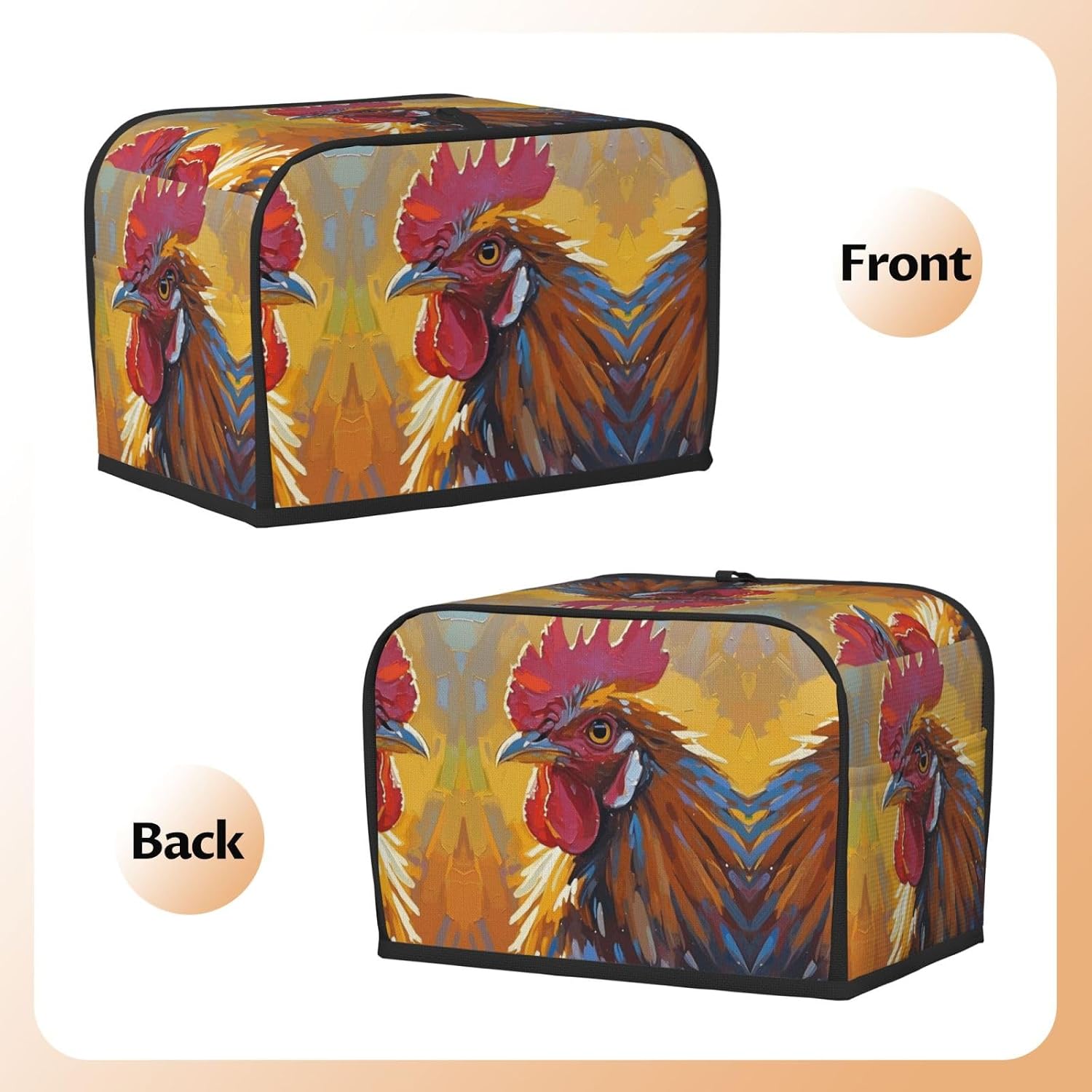 cock Toaster Cover 2 Slice, Waterproof Bread Machine Covers with Pockets Universal Size Kitchen Small Appliance Cover with Handle, Dust and Fingerprint Protection