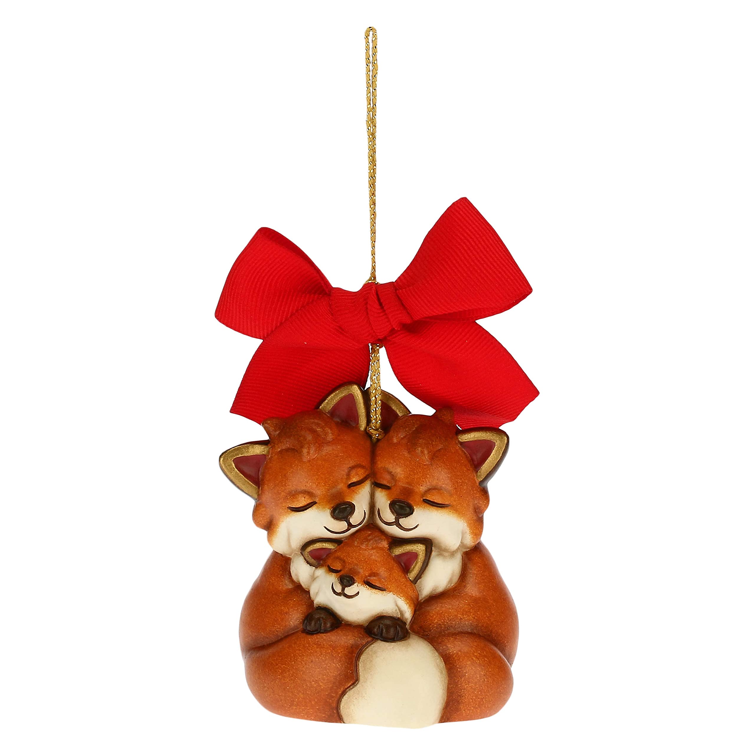 THUN - Addobbo Natalizio Volpe Grace con Mamma e papà Maxi - Ceramica - Linea Natale - Living, Arredare la Casa - 6,8x5,3x7,5 cm h