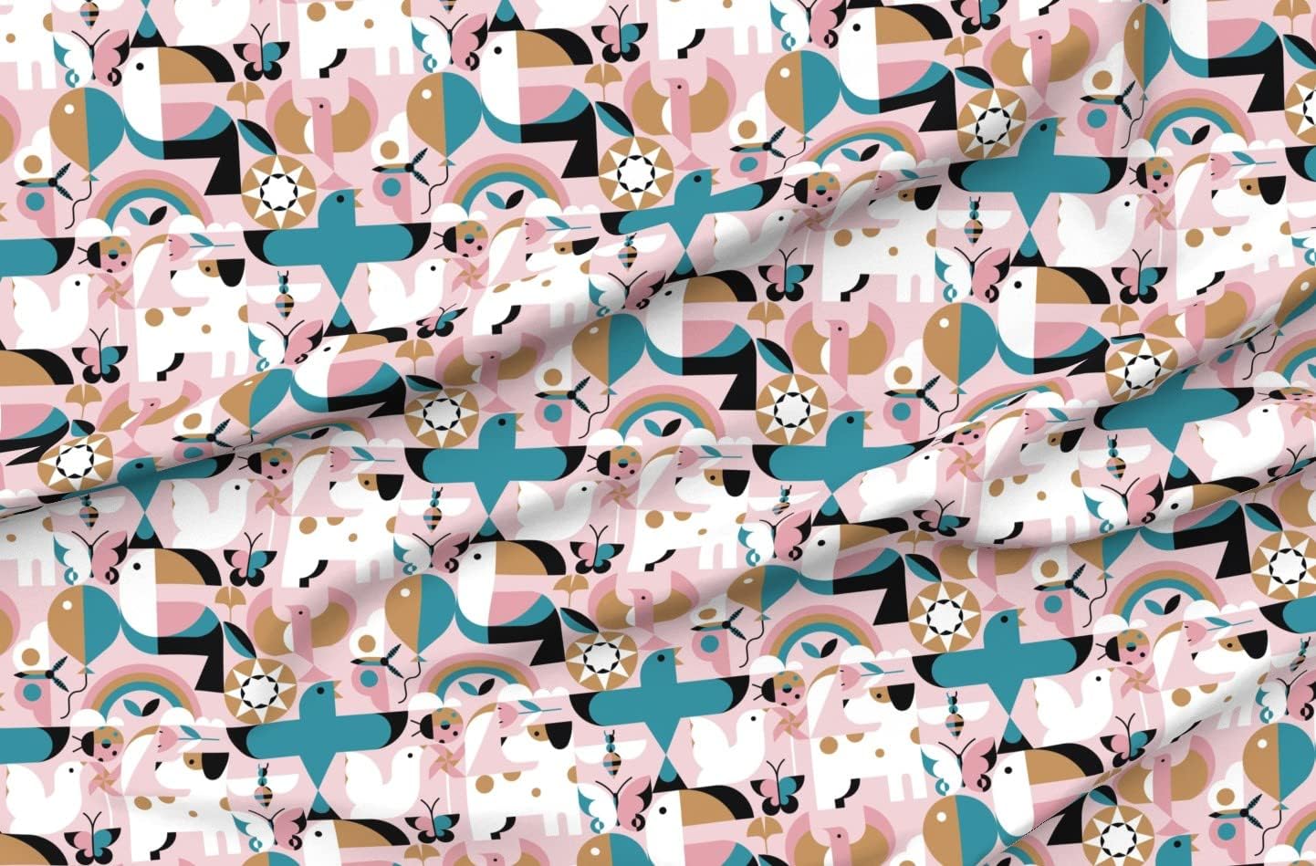 Spoonflower Fabric - Bird Dog Flower Toucan Rainbow Abstract Shapes Printed on Minky Fabric by The Yard - Sewing Baby Blankets Quilt Backing Plush