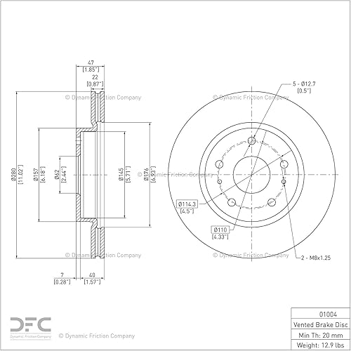 Miniatura 2 de Dynamic Friction Company Rotor de freno de disco delantero 600-01004 (1) Para Suzuki SX4 2007-2014, Suzuki SX4 Crossover 2012, Suzuki Vitara