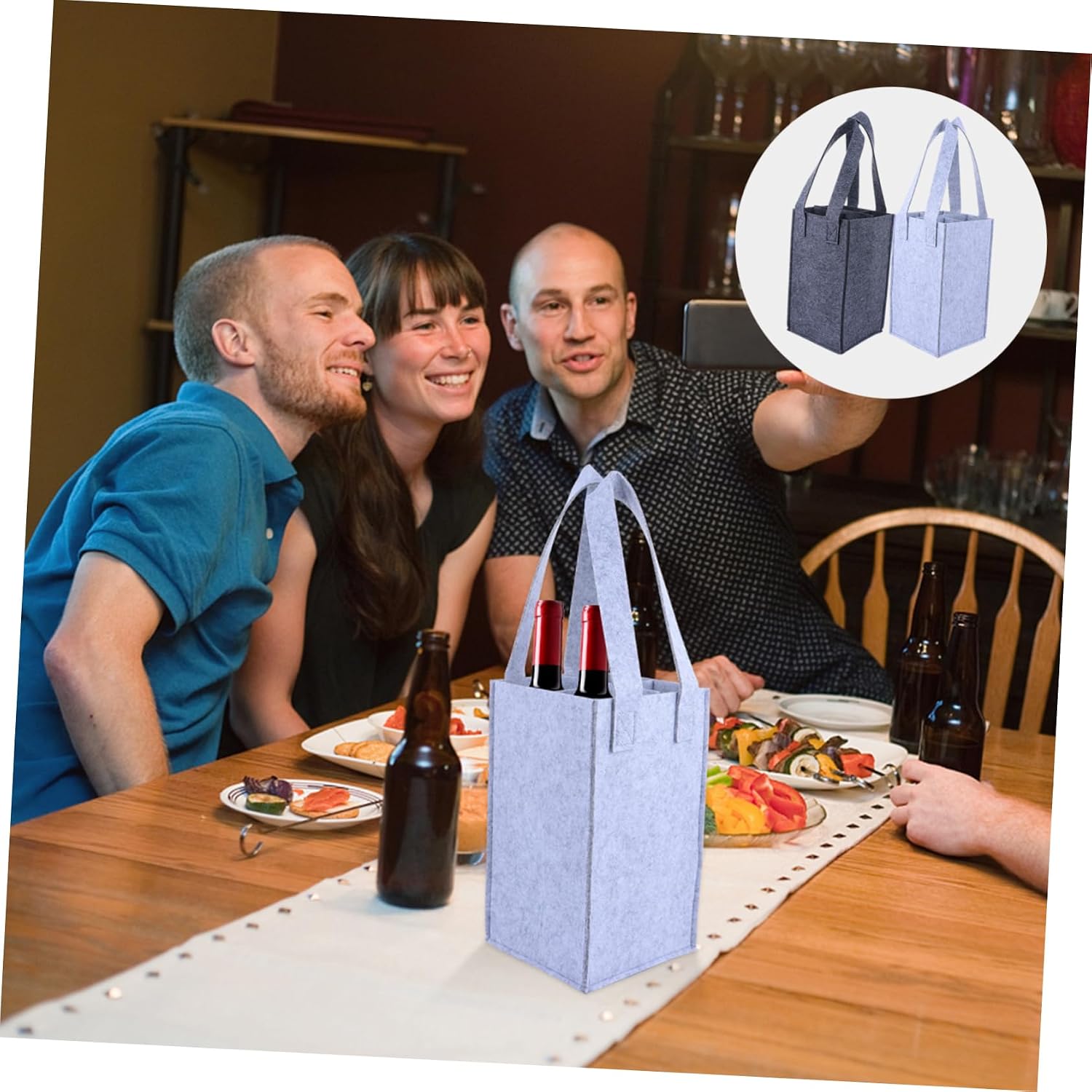 2Pcs Felt Wine Bottle Tote Bag with Handle Portable Storage Pouch for Wine Carrier Easy Identification Window Design for Multiple Wine Bottles
