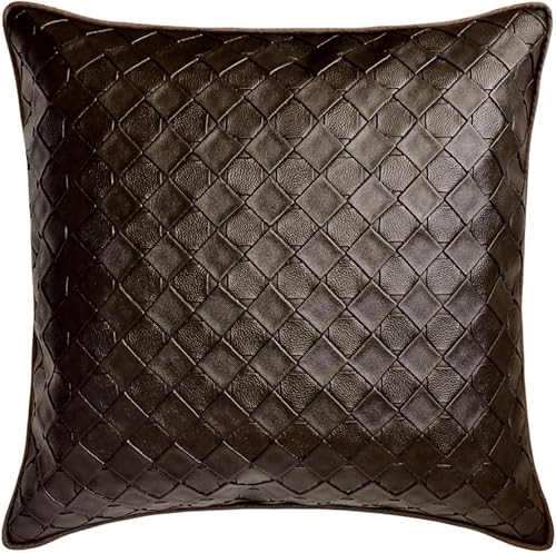 The HomeCentric Funda de cojín, funda de cojín decorativa marrón de 20 x 20 pulgadas, fundas de almohada de piel sintética con textura y almohadas