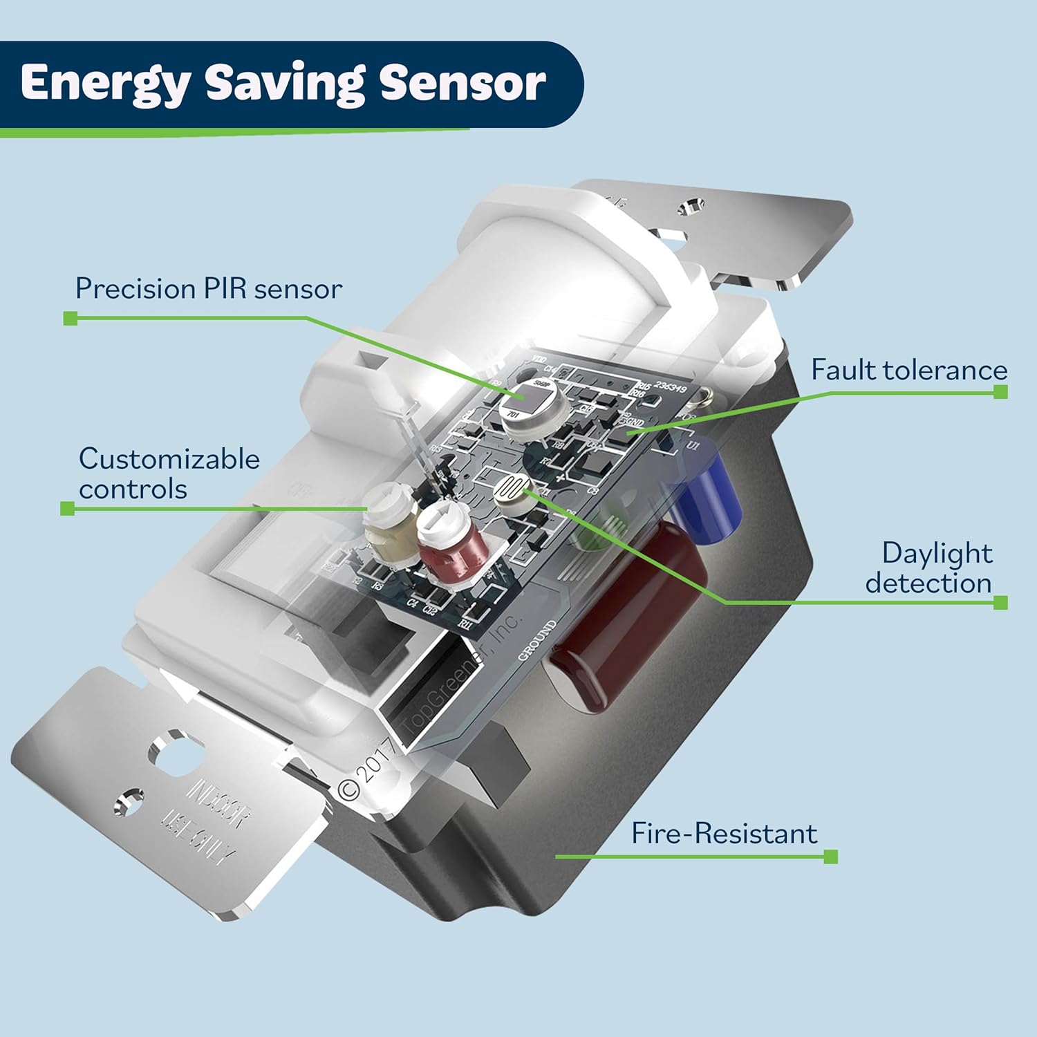 TOPGREENER in-Wall PIR Motion Sensor Light Switch, Motion Sensor Switch, Occupancy Sensor Switch, 4A, 500W, Single Pole, Neutral Wire Required, Wall Plate Included, TSOS5, White, 6 Pack