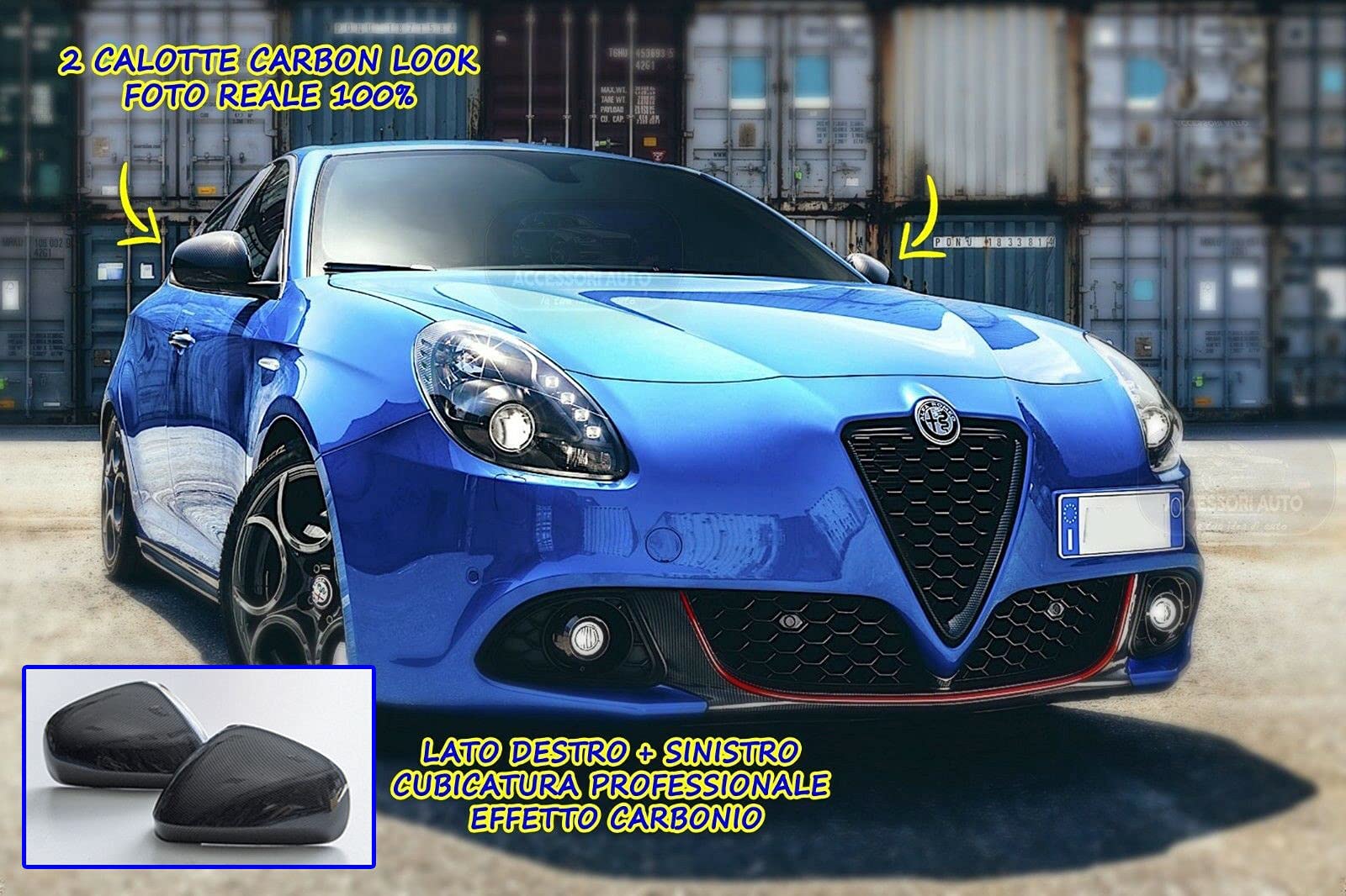 Generico Calotte Mito Nero in Carbon Look 2 per Specchietti retrovisori Kit 2 Calotte Destra Sinistra 800706-800707