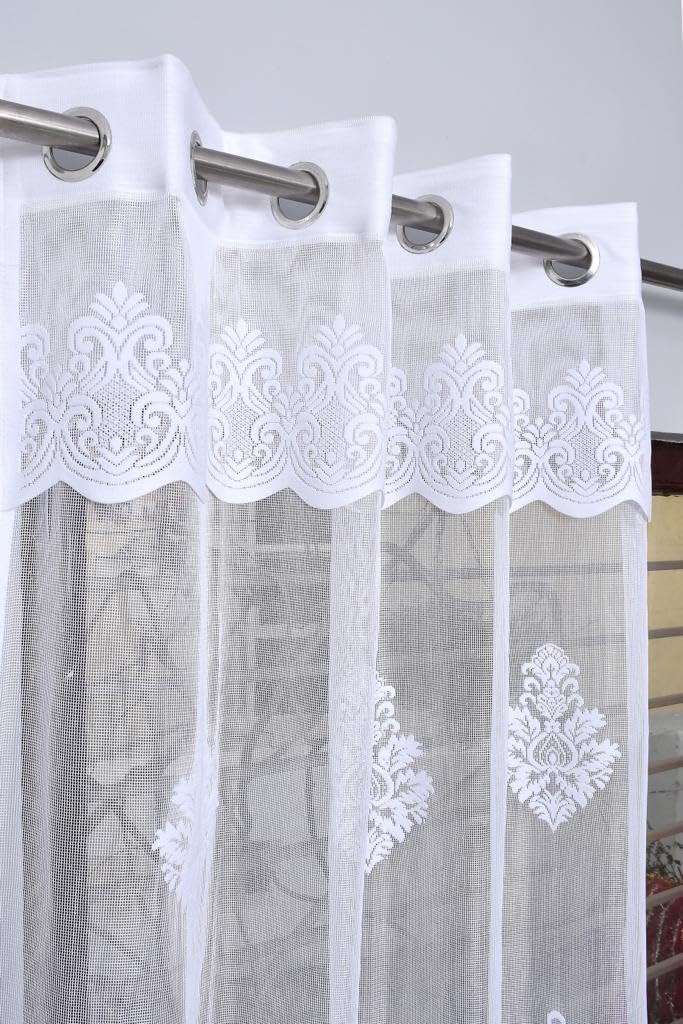 Honger Designer Leaf Embroidered Heavy Polyester Net Curtain 4x7 Feet | Elegant Door Curtain for Bedroom & Living Room | Premium Sheer Net Curtain for Home Décor | Pack of 1-image-42