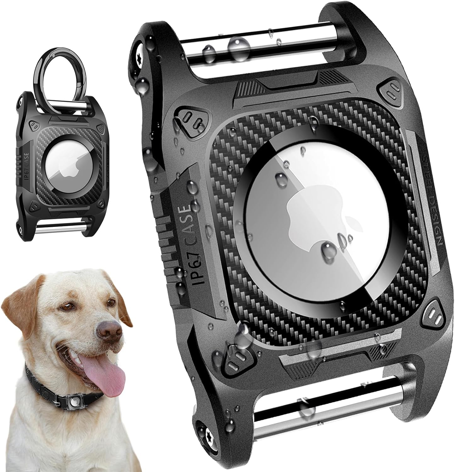 for AirTag Dog Collar Holder Waterproof, TPU Case with Removable Metal Loop, Compatible with Apple Air Tag Attachment, Black 1