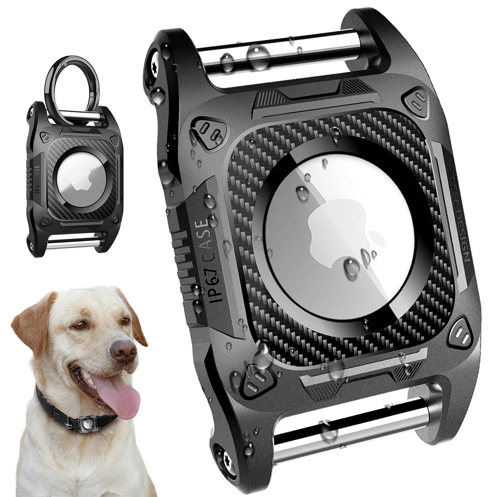 VersoraX for AirTag Dog Collar Holder Waterproof, TPU Case with Removable Metal Loop, Compatible with Apple Air Tag Attachment, Black