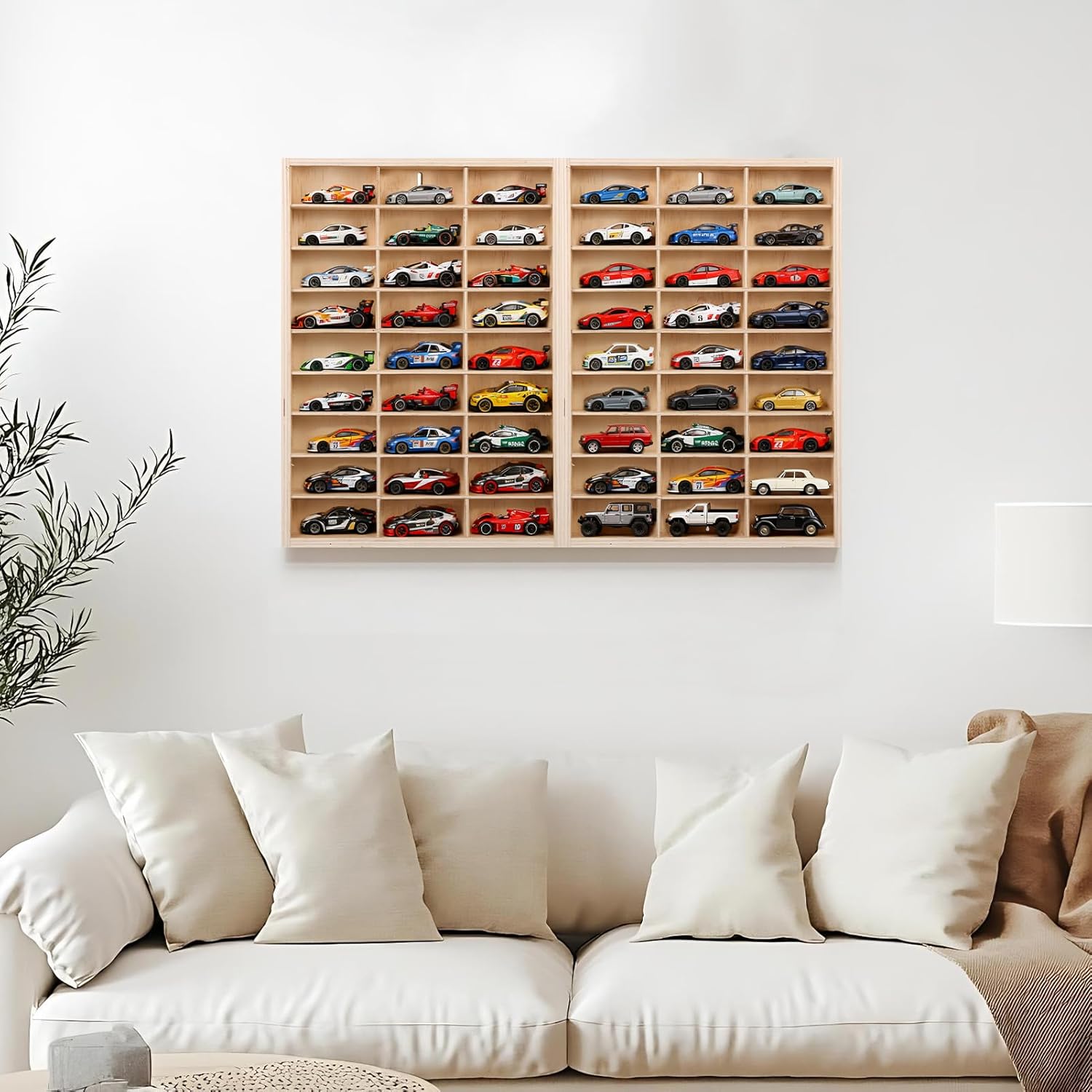 for Hotwheels Wooden Display Case,54 Space 1/64 Scale Toy Car Display Case Fit for Hotwheels Wooden Storage Display Shelf for Toy Cars Wall Mount Model Car Display Organizer Fit for Matchbox Diecast