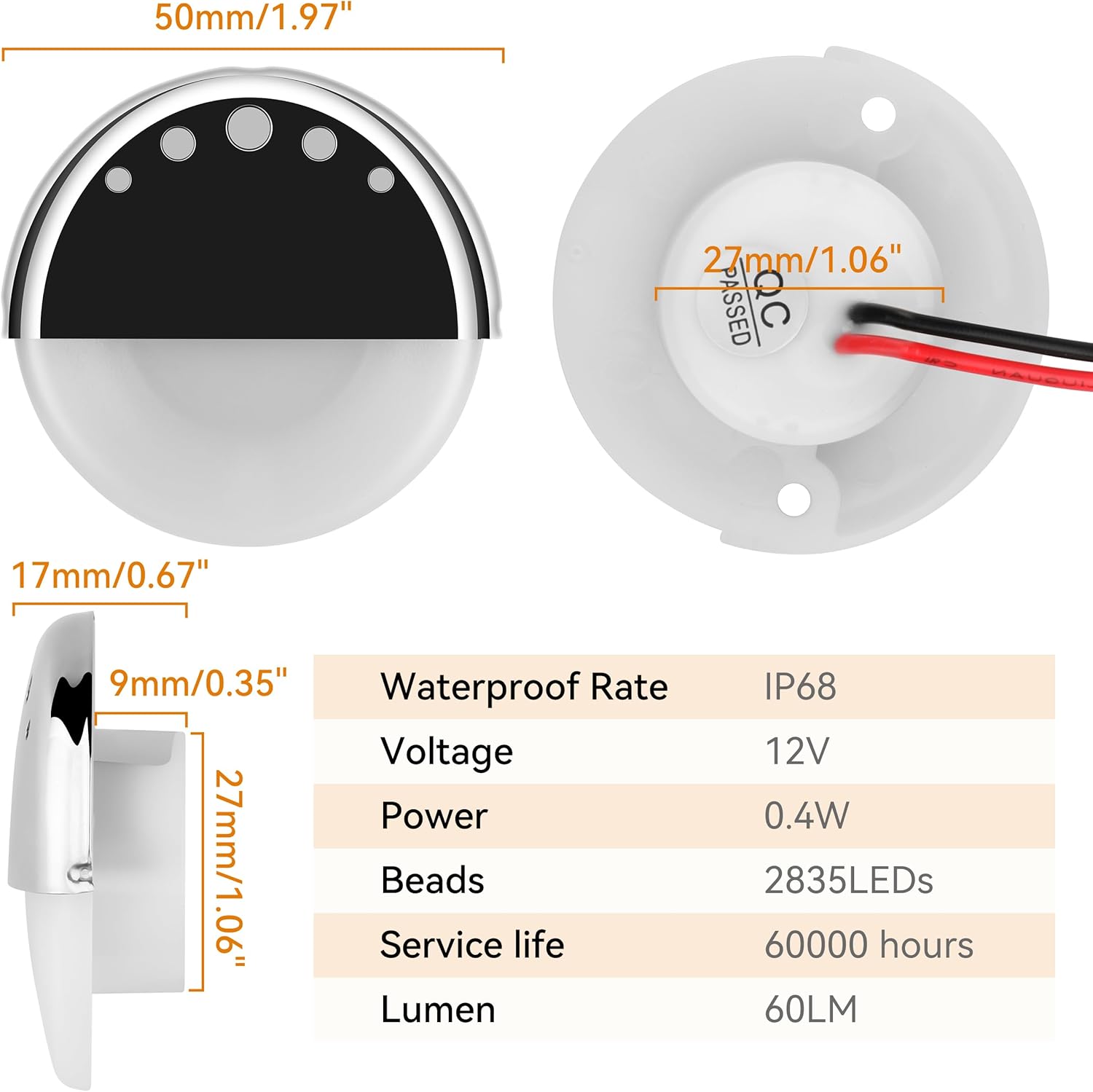 RVZONE Boat Courtesy Lights Waterproof Boat Interior Lighting Deck Lighting Night Fishing Lights Marine Center Console Cockpit Transom -Lights for Pontoon Runaboat Jon Wake Fishing Bass(White)