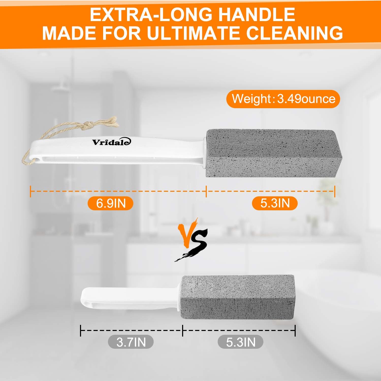 Pumice Stone Toilet Bowl Cleaner with Extra Long Handle Pumice Stone for Toilet Cleaning, Remove Limescale, Hard Water Rings, Calcium Buildup, 2 Pack (2) 3