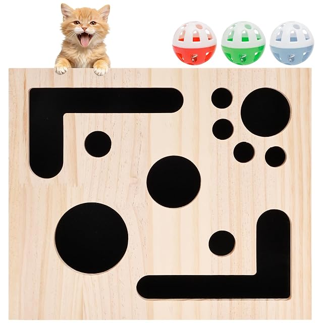 Caja de empleo con lima de uñas de gato, 29,5 x 24,5 x 6 cm, puzzle para rascar, caja de madera para gatos