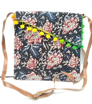 Little India Batik Print Triangular Flap Sling Bag 10"x10"x1"