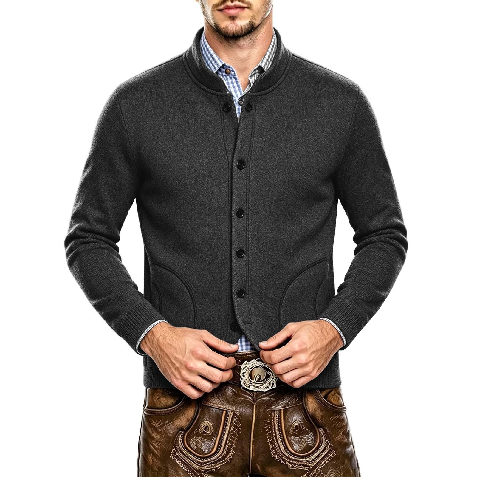 Trachtenjacke Herren, Trachten Strickjacke Langarm Janker mie Knopfleiste Trachtenjanker Leichte Casual Cardigan Stehkragen Locker Warm Trachten Jacke für Oktoberfest Herren Outfit Trachtenmode